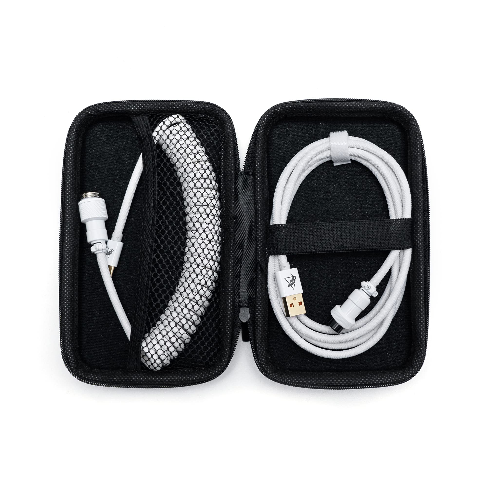 Premium Coiled USB-C to USB-A Aviator Cable for Mechanical Keyboards - Double Sleeved Nylon Braided Keyboard Cable with Storage Bag (White) - Perfect for Gaming, Typing & Custom Keyboard Setups