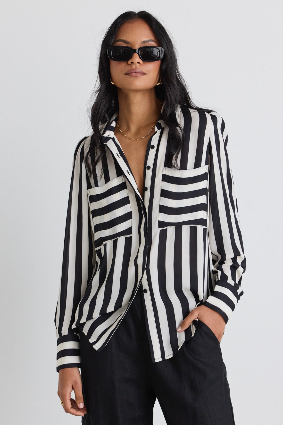 Stylish Black & White Striped Puff Sleeve Long Sleeve Shirt for Women | Trendy Office Wear & Casual Outfits | Perfect for Work, Dates & Special Occasions