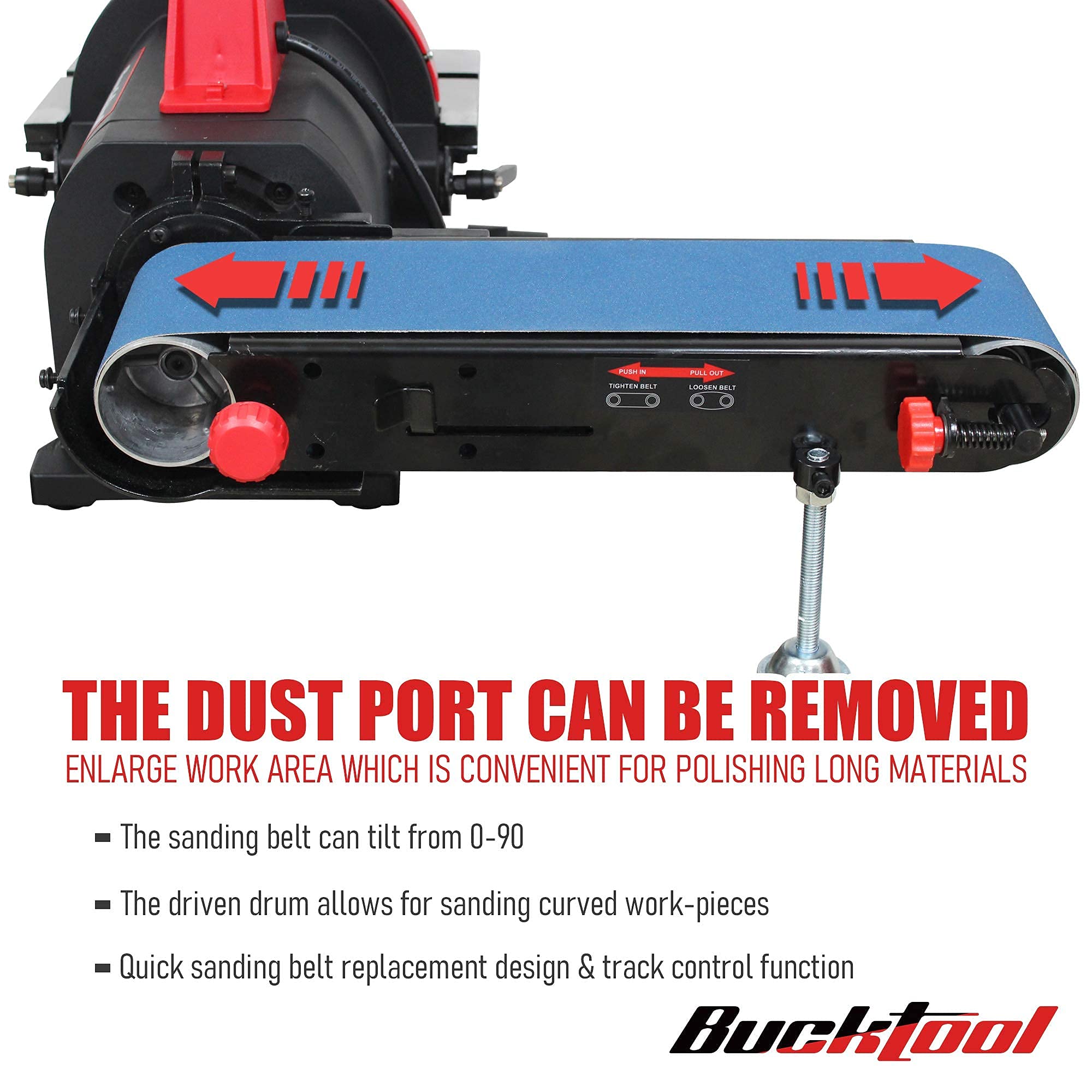 BUCKTOOL Pro 1HP Benchtop Belt & Disc Sander - 4x36 Inch Belt & 8 Inch Disc Combo with Direct-Drive Motor for Metalworking, Woodworking & DIY Projects | Heavy-Duty BD4801-M Sander for Sharpening, Sanding & Polishing in Workshops & Garages