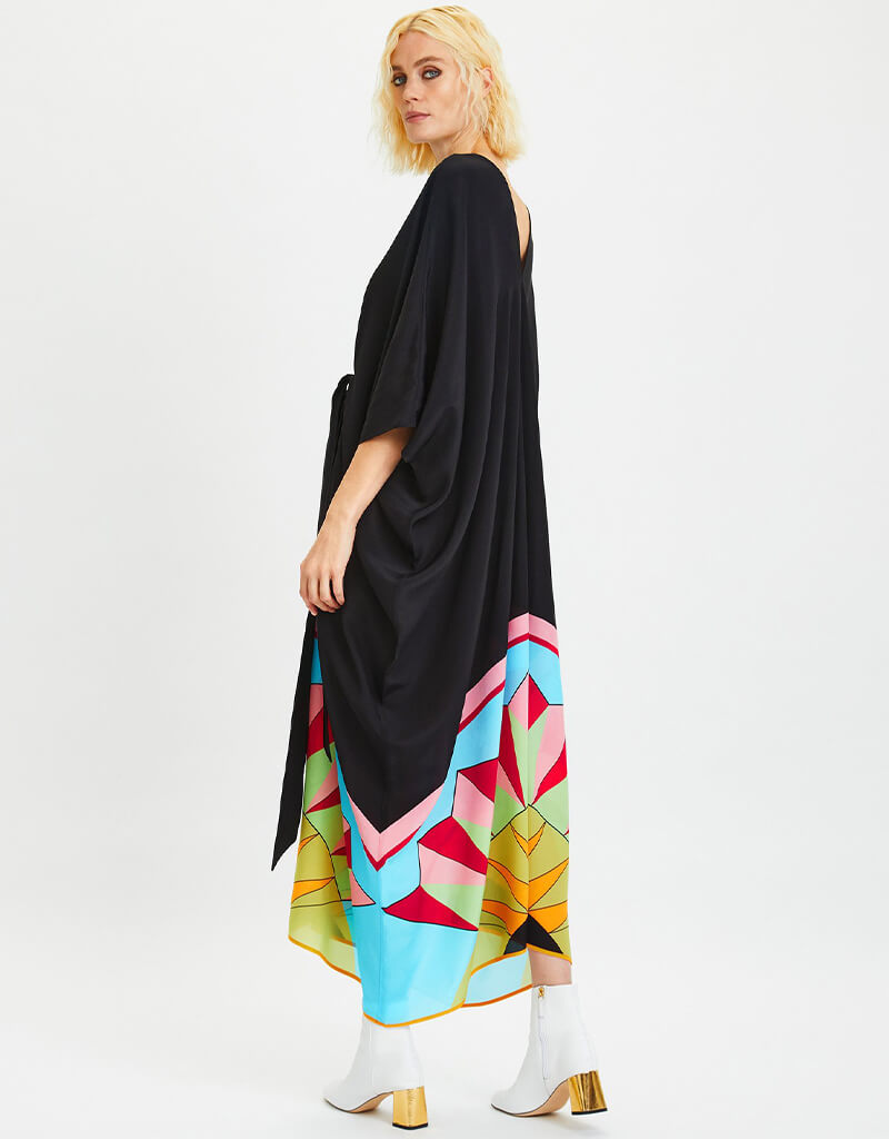 Elegant Black Georgette Kaftan Dress for Women - Stylish Chelsea Design for Beach, Vacation & Evening Wear