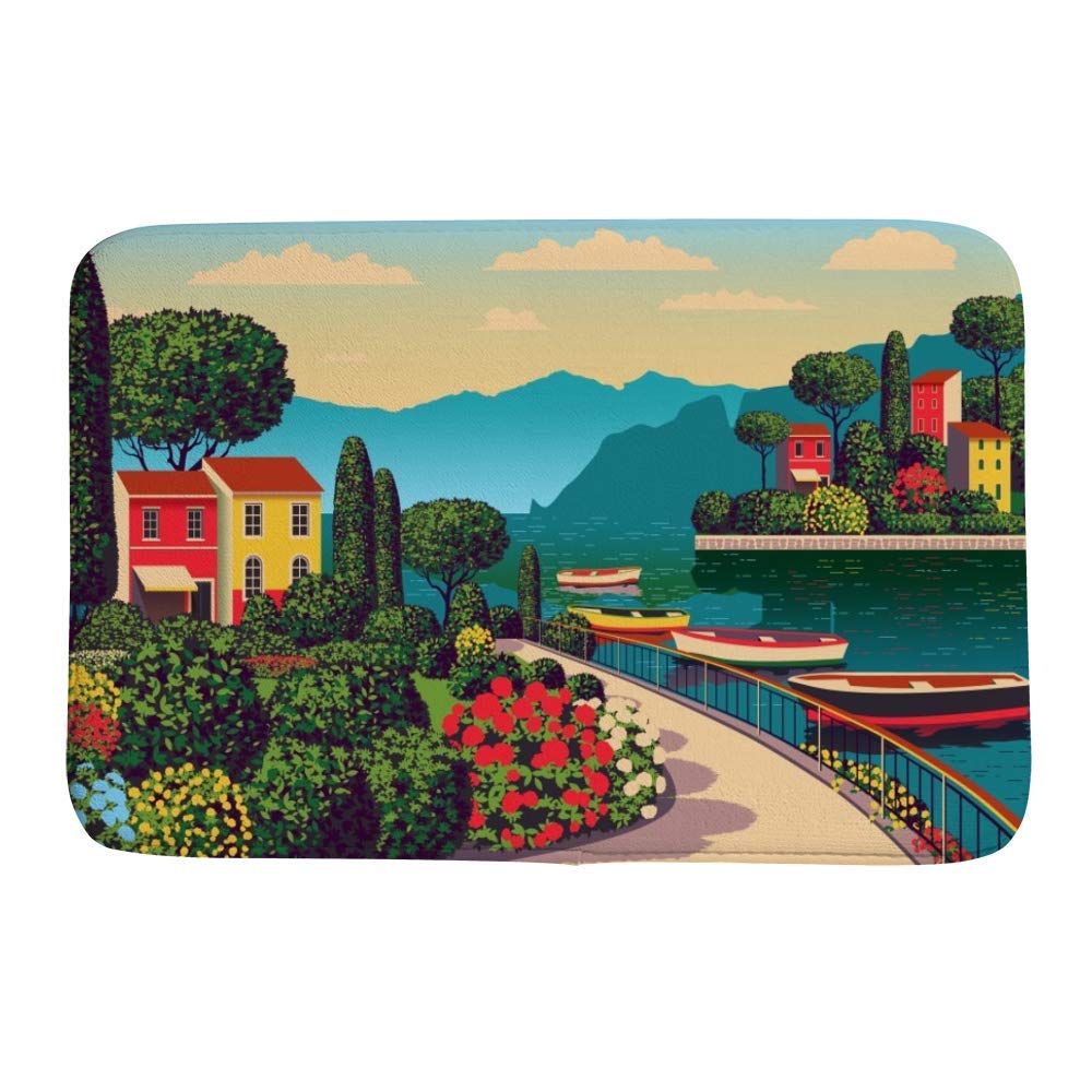 Non-Slip Coral Fleece Bathroom Rug Mat with Romantic Landscape Design - Absorbent Shower Tub Mats for Bathroom Safety, Cozy Doormat for Indoor & Outdoor Use - Perfect for Bathrooms, Showers, and Entryways