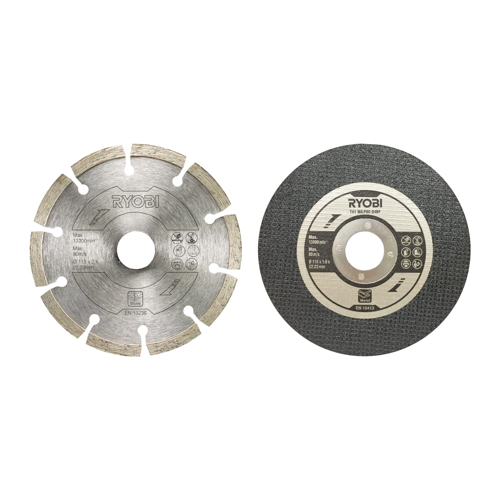 Ryobi RAK6AGD115 6-Piece 115mm/4.5-Inch Angle Grinder Accessory Kit - Cutting Discs, Grinding Wheels & More for Metal, Wood & Concrete Projects | DIY & Professional Use