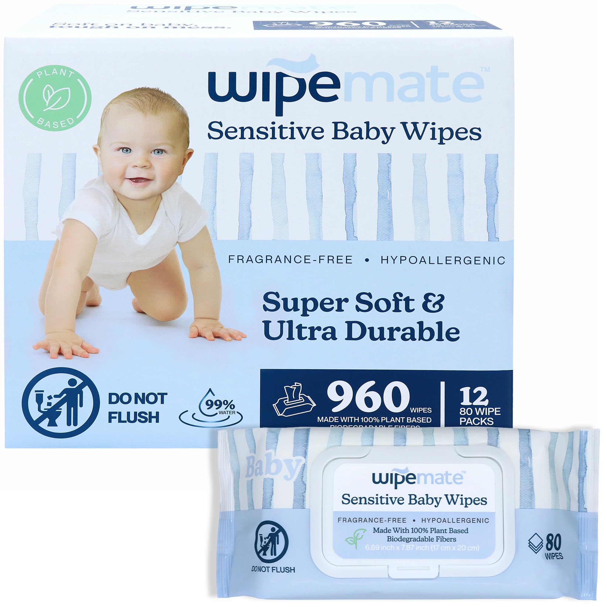 Premium EWG-Verified Baby Wipes - 99% Water-Based, Plastic-Free, Ultra-Soft Plant-Based Wipes | Chlorine & Alcohol-Free, pH-Balanced, Hypoallergenic & Cruelty-Free | 960 Count with Durable Flip-Top Lid | Perfect for Diaper Changes, Face Cleaning & On-the-Go Use