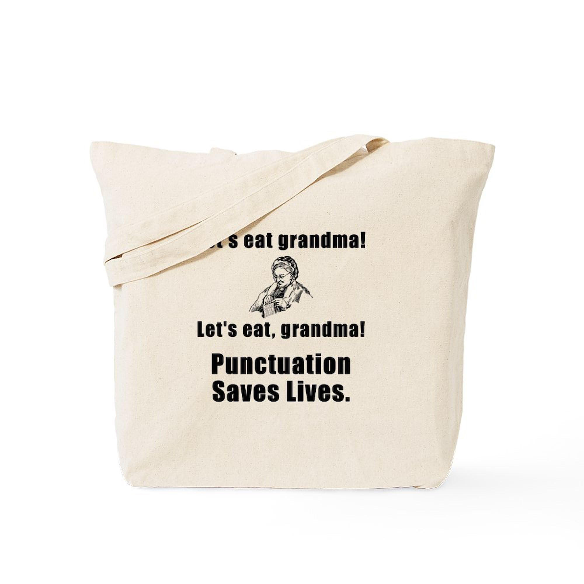 Lets Eat Grandma! Funny Grammar Tote Bag - Natural Canvas Reusable Shopping Bag for Groceries, Beach & Daily Use