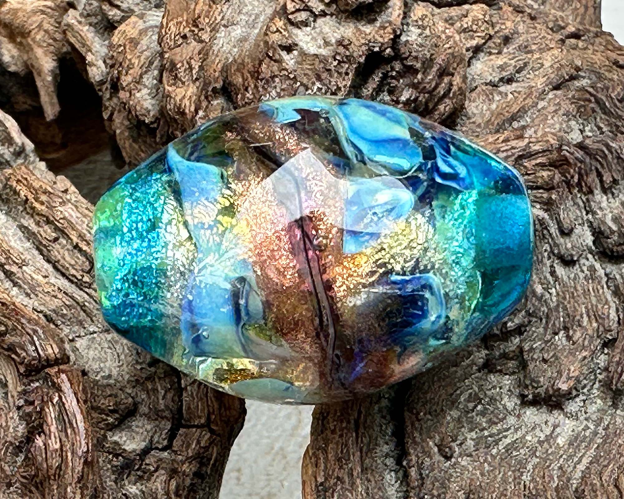 Aqua Galaxy Blue Lampwork Glass Focal Bead for Jewelry Making - Handmade SRA Art Bead for Necklaces, Bracelets & DIY Crafts