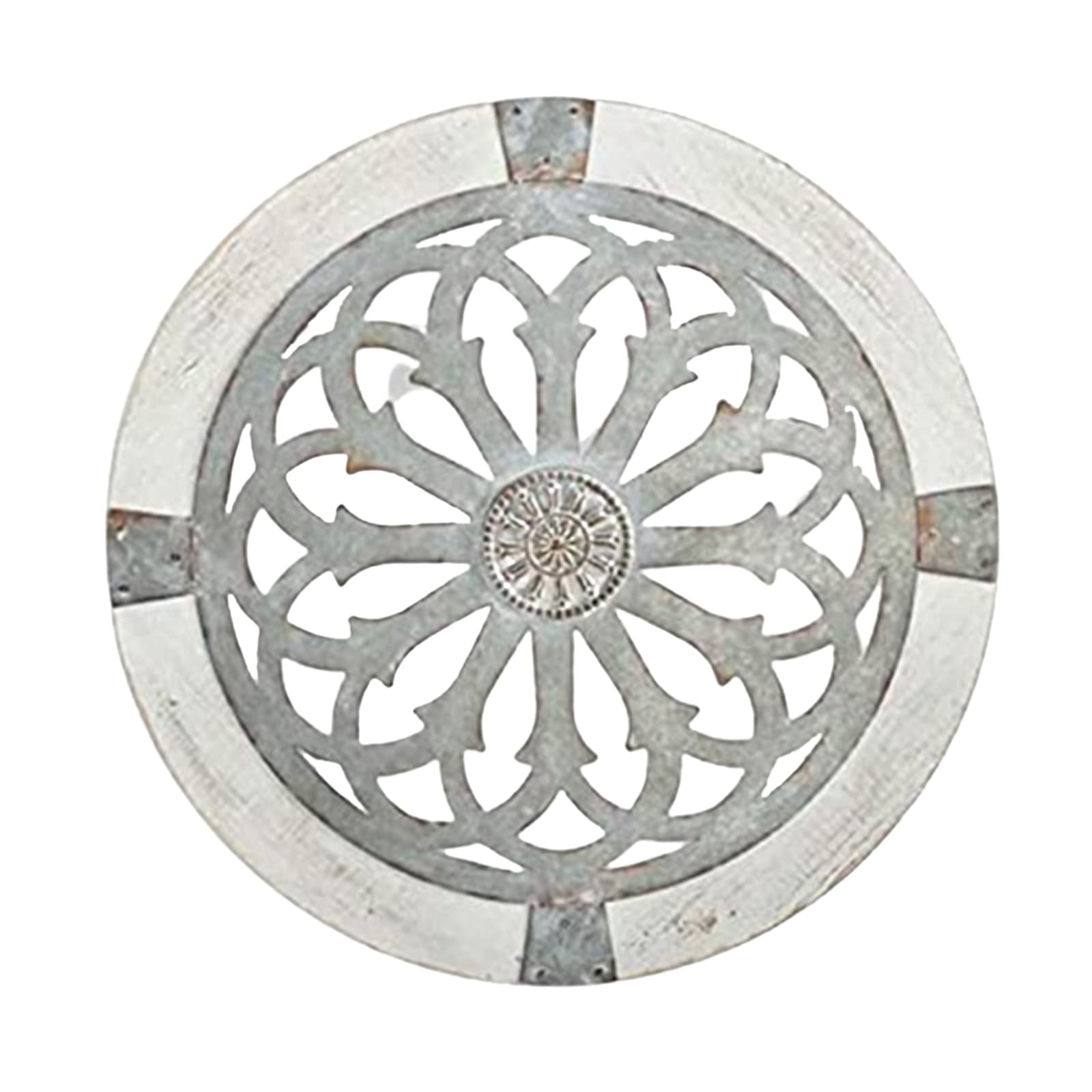 FAKEME Round Wall Art Decor - Handcrafted Metal Wall Medallion Sculpture, Decorative Wooden Craft for Home, Living Room, Porch - White | Elegant Wall Decor for Modern & Farmhouse Interiors