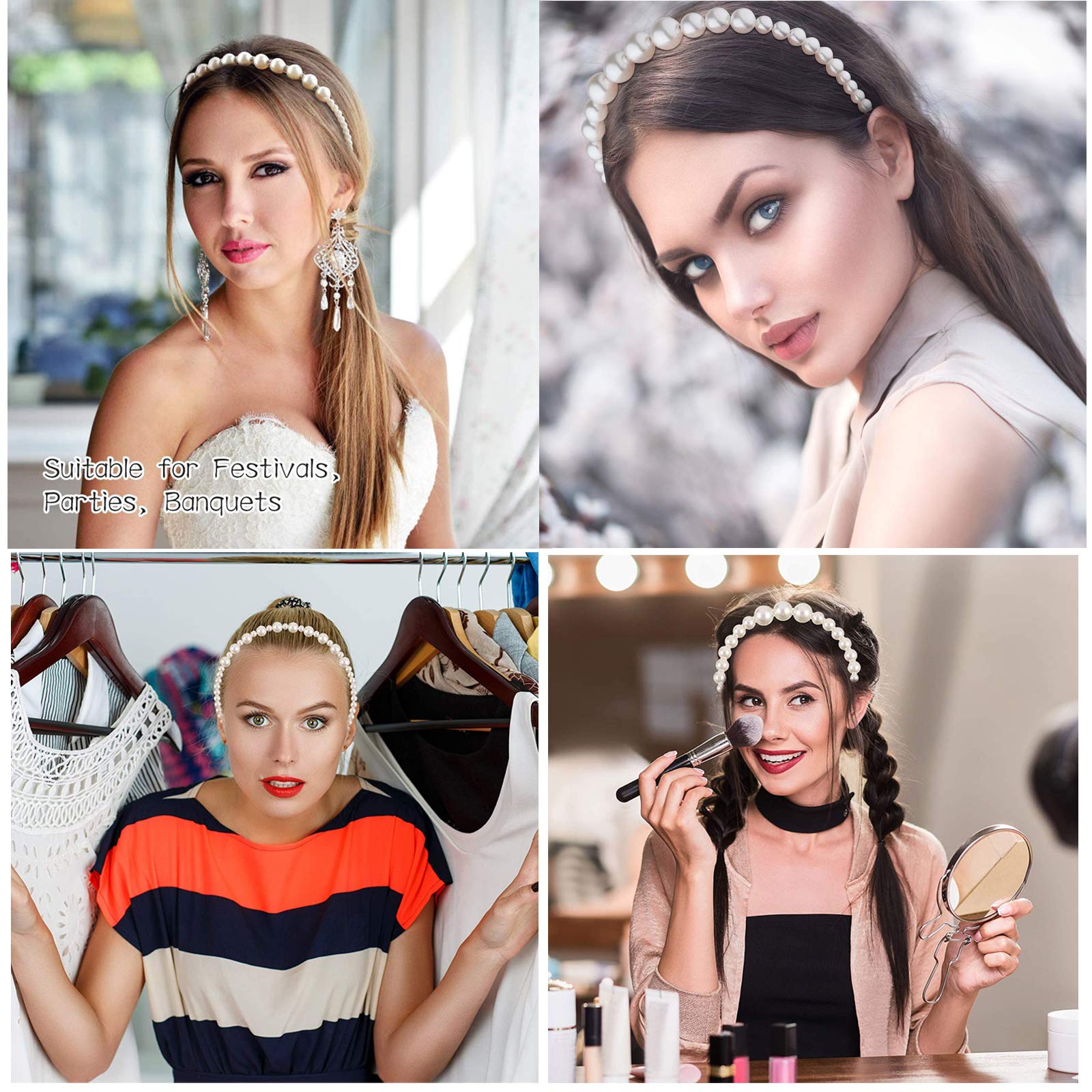 JK Home 4-Piece Set of Elegant Metal Headbands with Pearl & Rose Accents - Hand-Woven Hair Accessories for Women & Girls - Perfect for Weddings, Parties & Everyday Wear