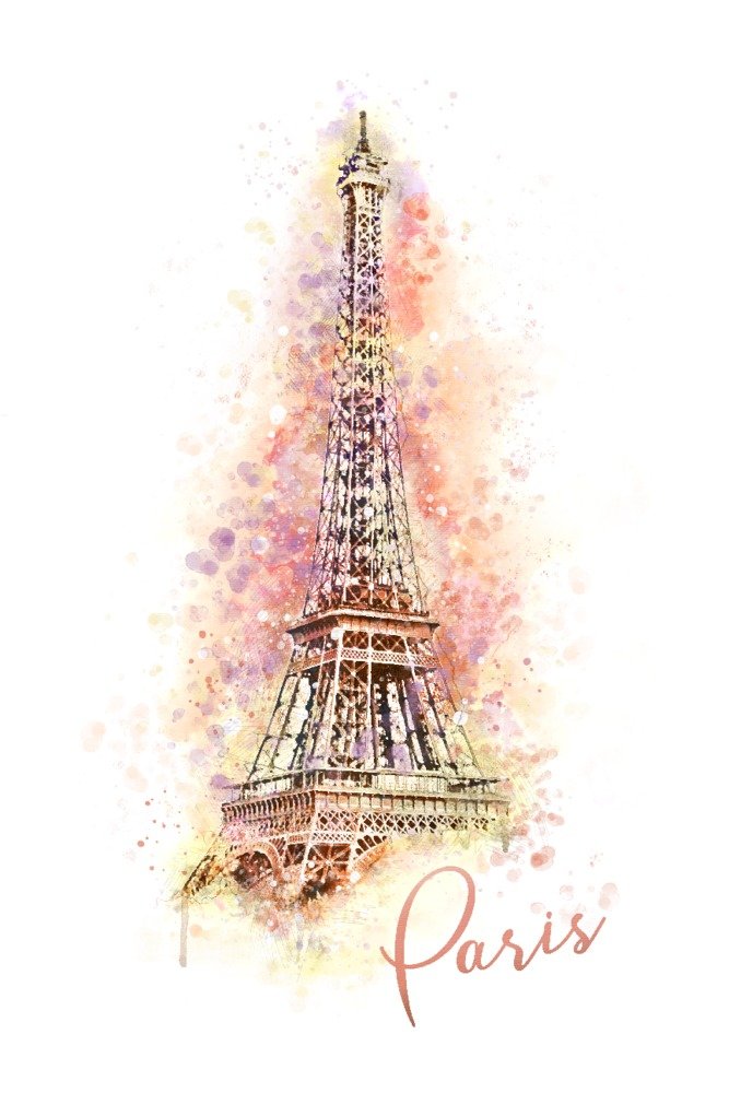 Lantern Press Paris Eiffel Tower Watercolor Art Print - 12x18 Inch Wall Decor Poster for Living Room, Bedroom & Office | Vintage French Travel Inspired Home Decor