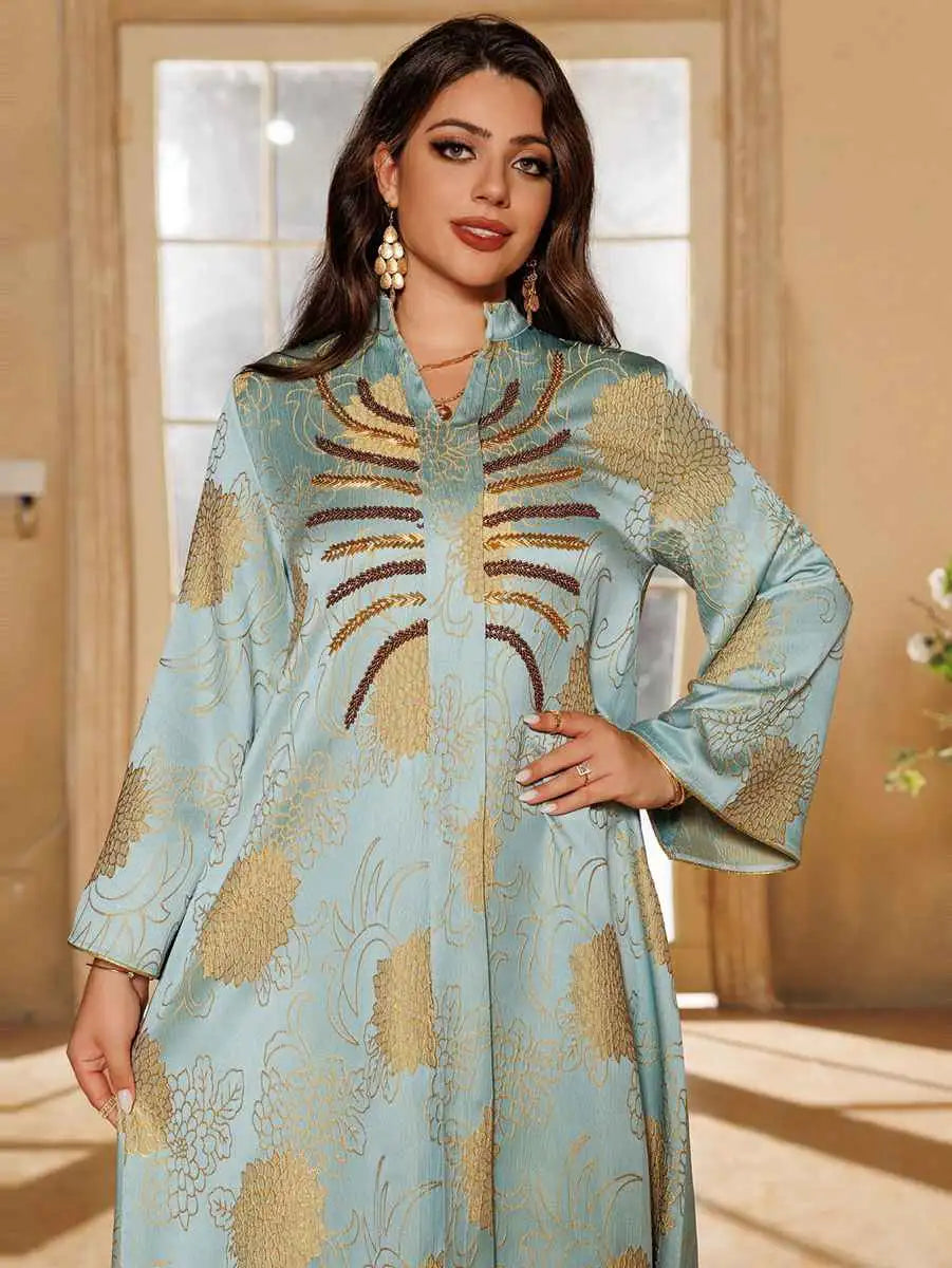 Elegant Jacquard Beaded Caftan Dress for Women - Boho Maxi Kaftan with Intricate Embroidery - Perfect for Eid Celebrations, Weddings & Special Occasions