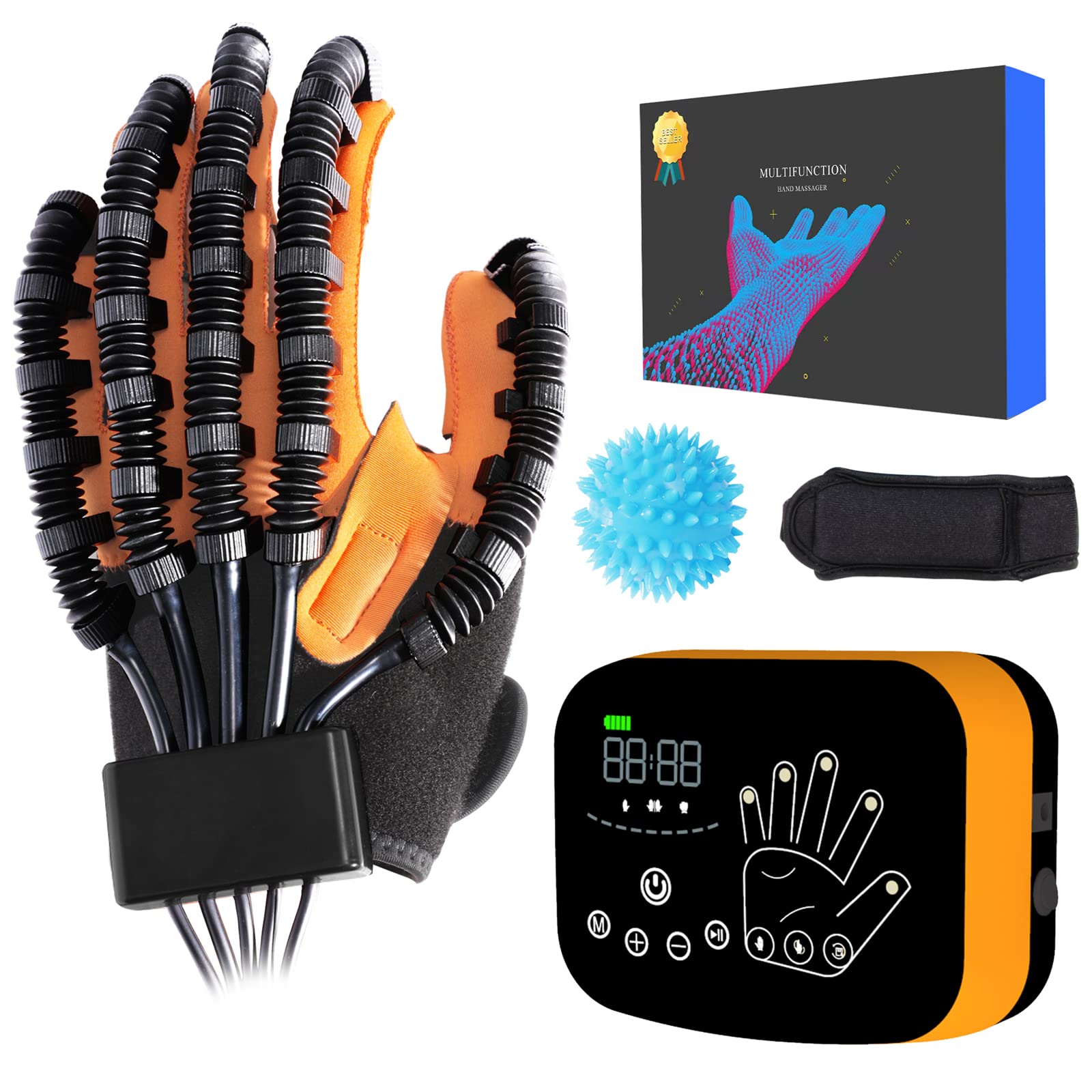 Upgraded Rehabilitation Robotic Glove for Stroke & Cerebral Palsy Recovery - Finger & Hand Exercise Equipment, Massager Machine & Orthosis Gloves - Physical Therapy Trainer for Hemiplegia Patients (Ideal for Home & Clinic Rehabilitation)