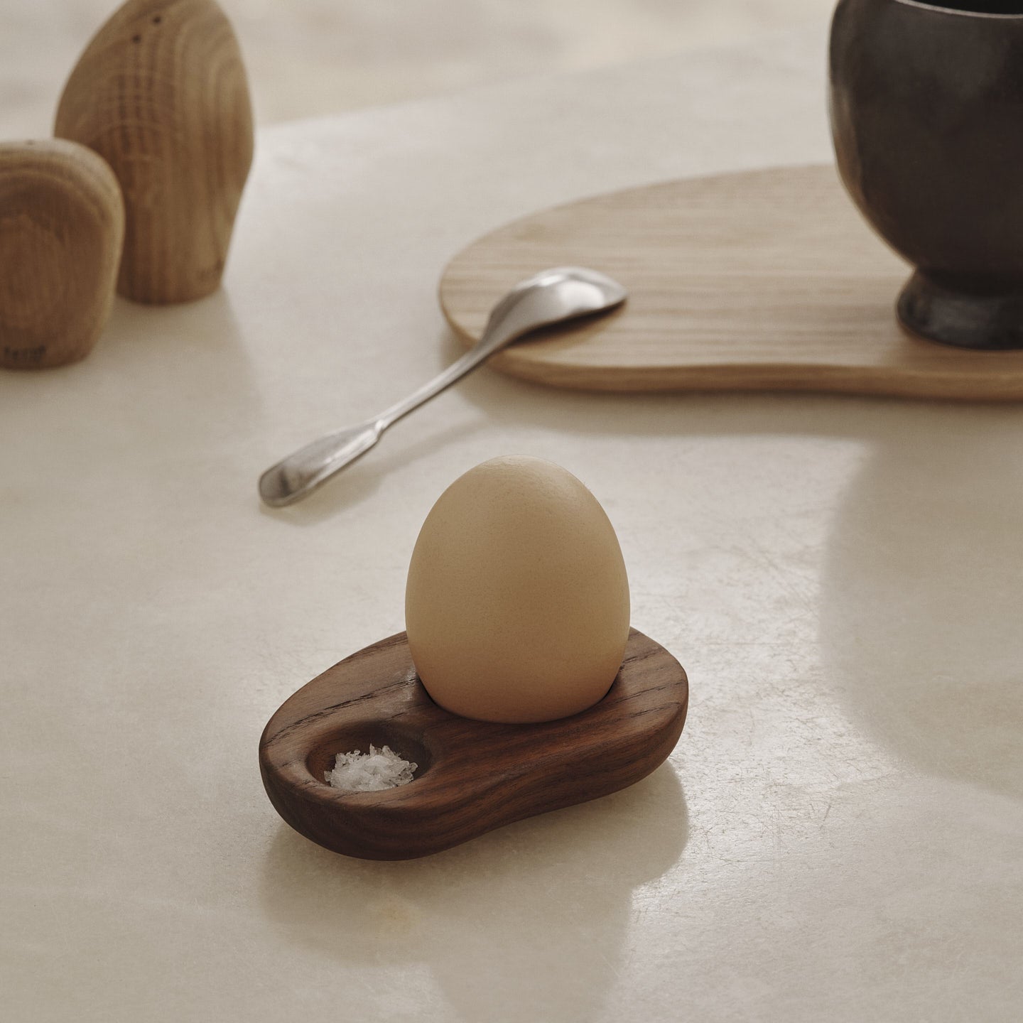 Premium Dark Brown Cairn Egg Holder Set of 2 - Stoneware Kitchen Countertop Decor for Farmhouse & Modern Homes
