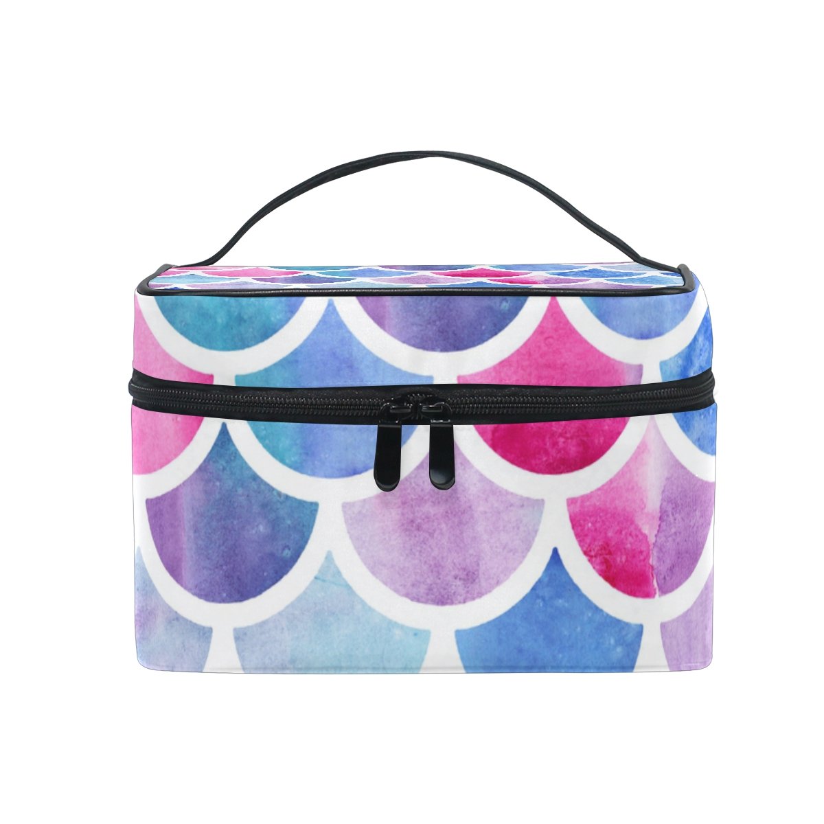 Watercolor Mermaid Scales Cosmetic Bag - Cute Travel Makeup Train Case & Storage Organizer for Women | Perfect for Travel, Beach Trips & Daily Beauty Essentials