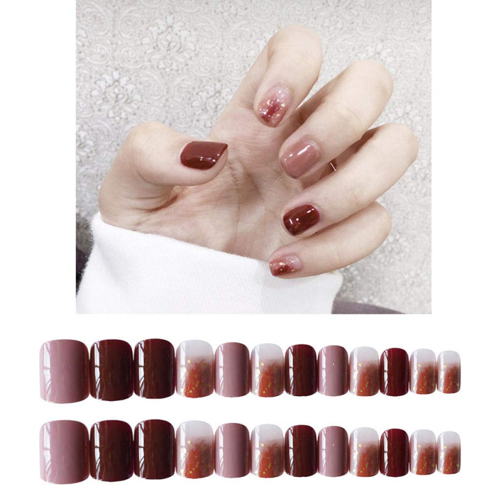24pcs HUJL False Nails Set - Short Coffee Ink Press-On Nails for Wedding & Bridal | Pre-Designed Artificial Nail Tips for Easy DIY Manicure | Perfect for Special Occasions, Date Nights & Beauty Enhancement
