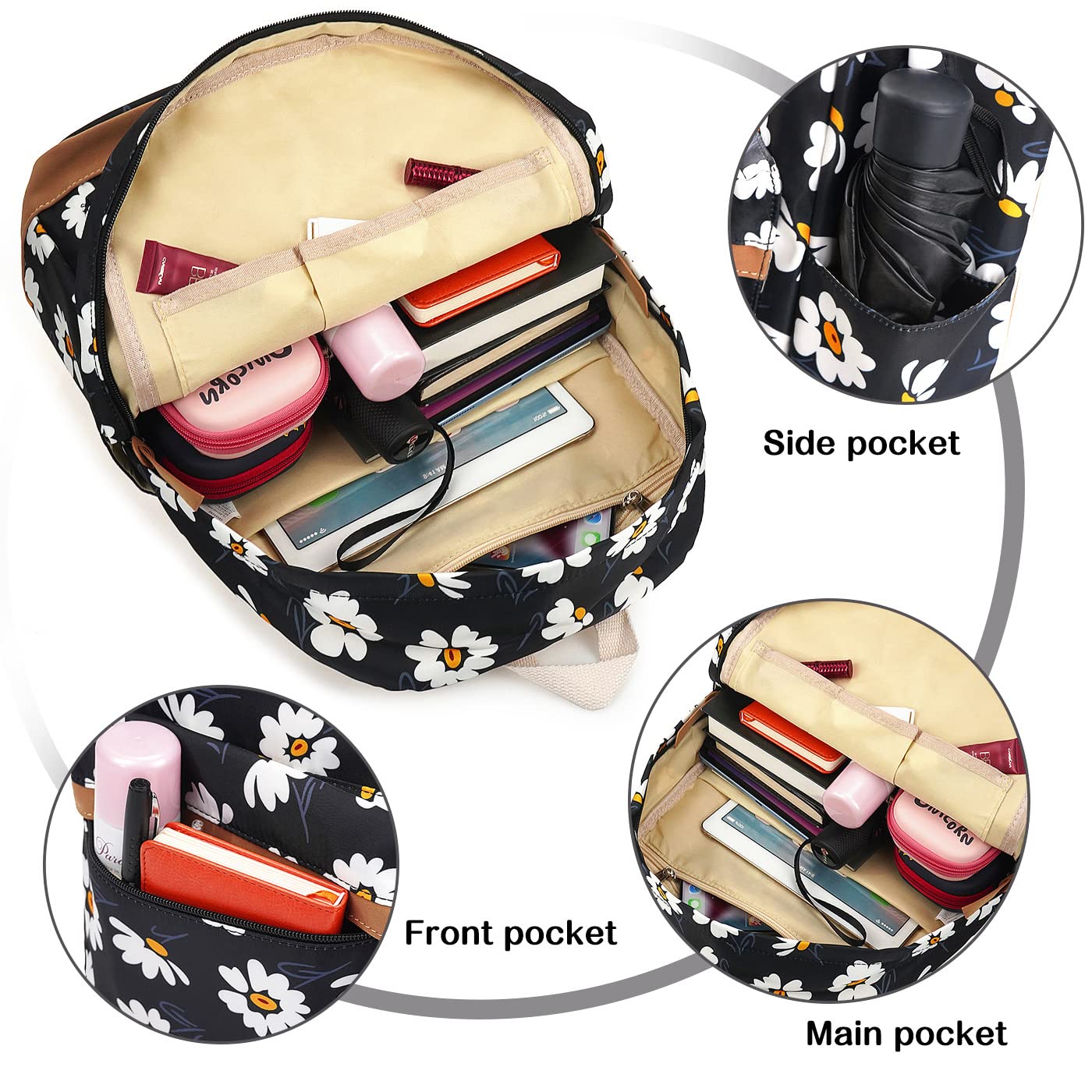 Floral Laptop Backpack for Women - Lightweight Water Resistant School Bag with Daisy Print, 15.6 Inch Travel Backpack for College, Work & Daily Commute