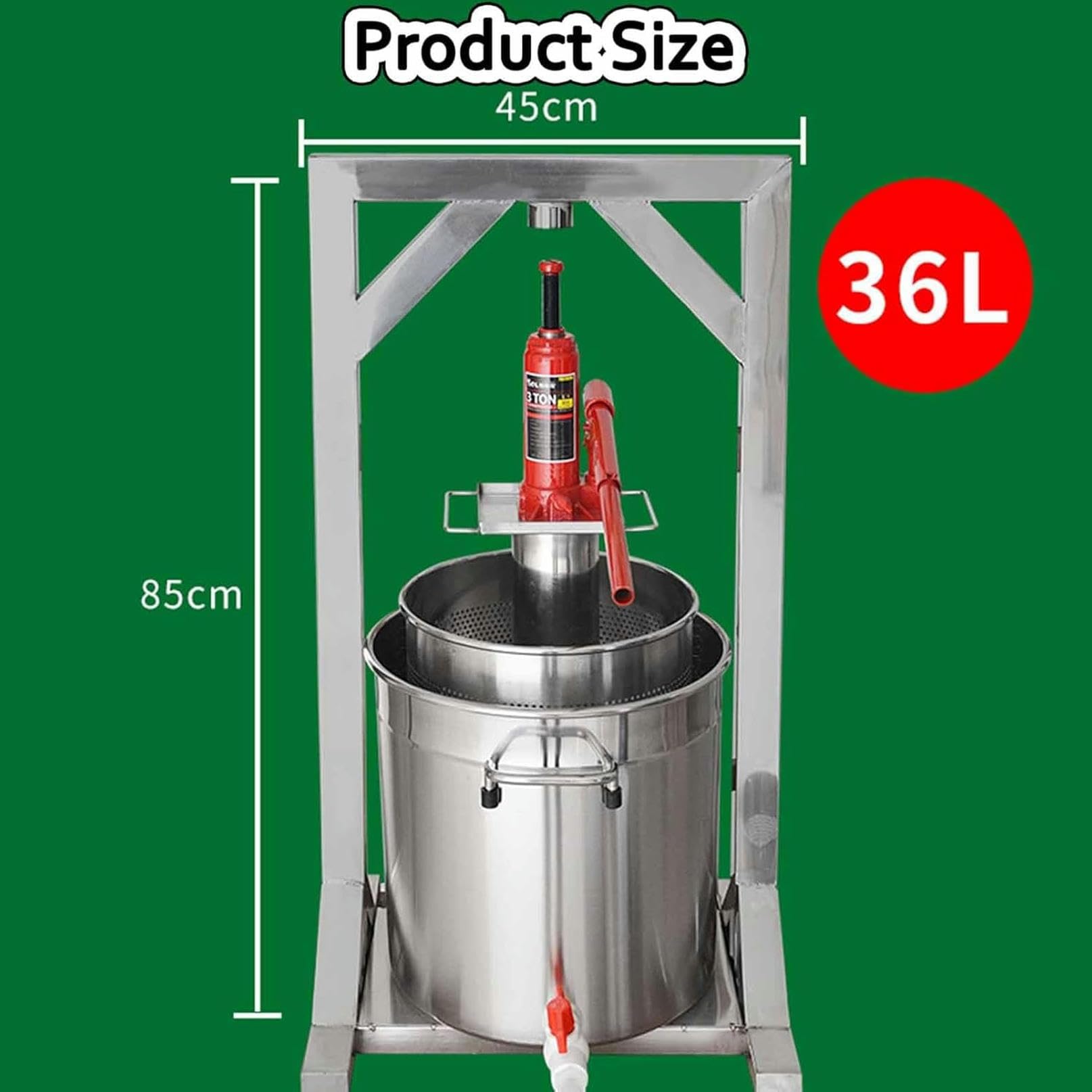 Stainless Steel Hydraulic Fruit Press 12L/22L/36L - Manual Home Cider & Wine Press for Apple, Grape, Berry Juice - Perfect for Home Brewing, Winemaking & DIY Fruit Processing