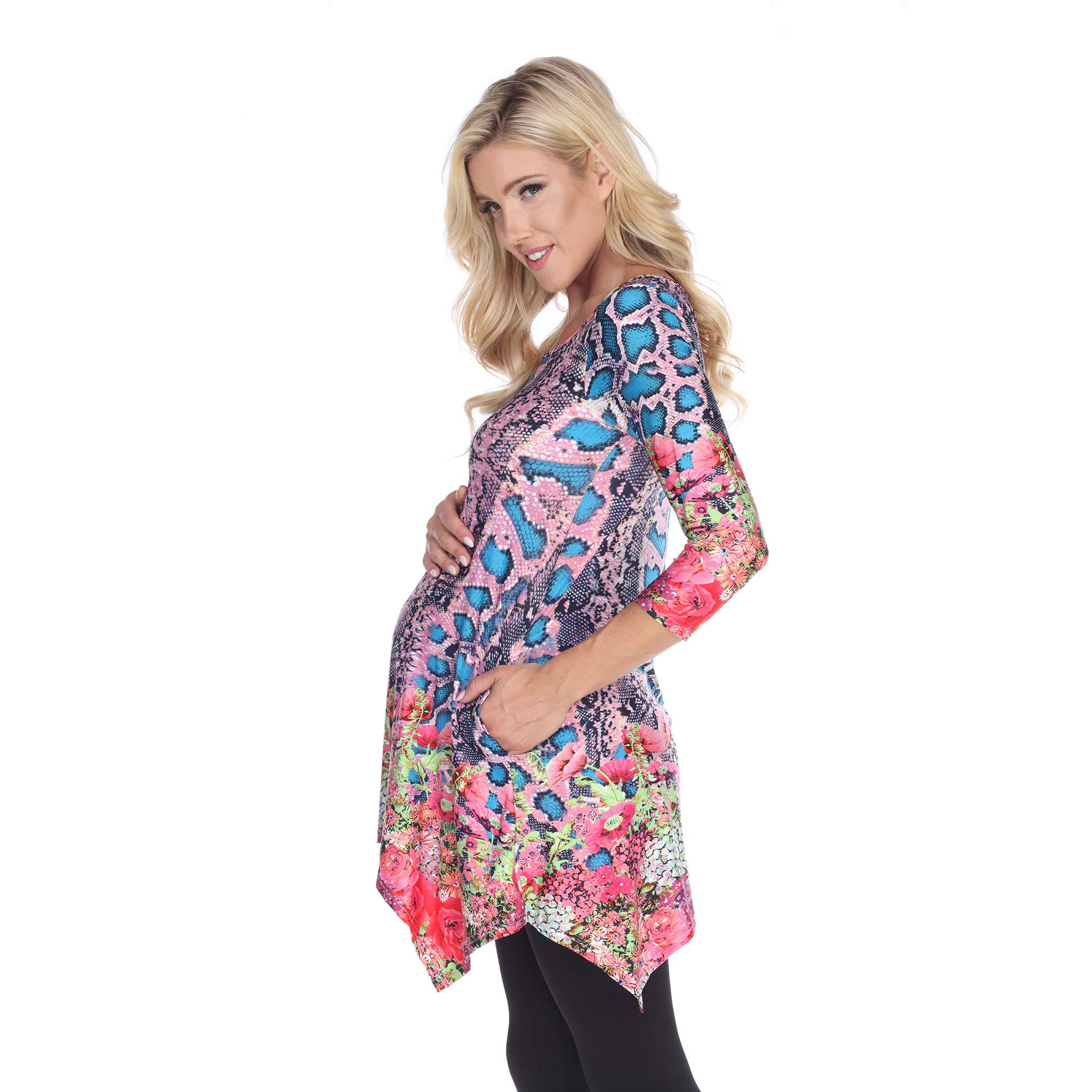 White Mark Women's Maternity Long Sleeve Arlene Printed Tunic Top - Comfortable Pregnancy Shirt for Work, Casual & Nursing - Flowy Maternity Blouse for Everyday Wear