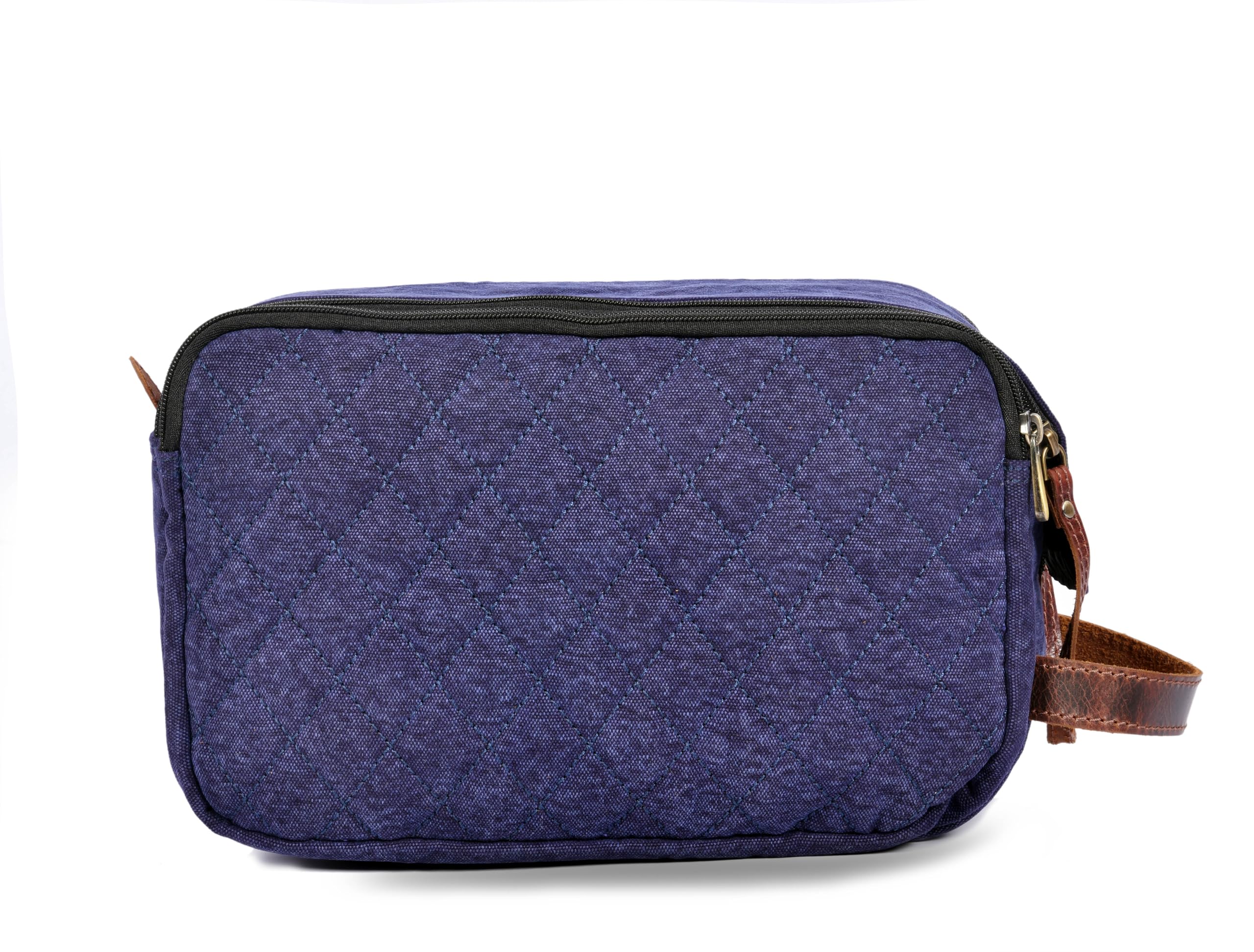 Men's Water-Resistant Canvas Leather Toiletry Bag - Large Vintage Denim Travel Organizer Dopp Kit for Shaving & Grooming Accessories | Perfect for Camping, Business Trips & Weekend Getaways
