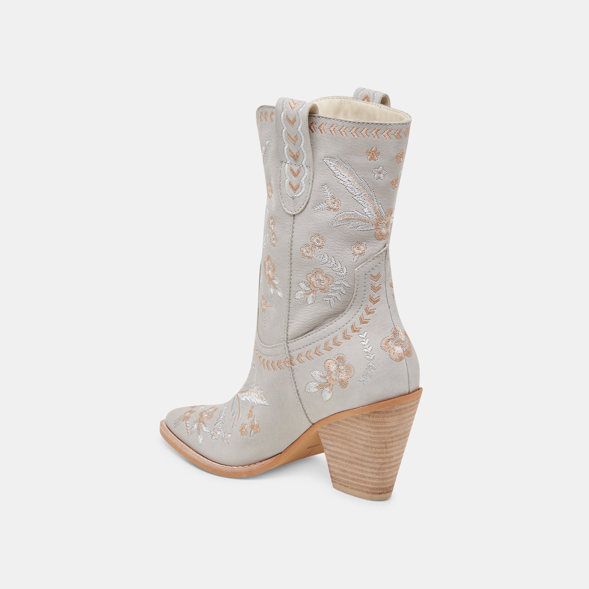 JESSEY Women's Light Blue Nubuck Floral Ankle Boots - Stylish Casual & Outdoor Fashion Footwear for Fall/Winter