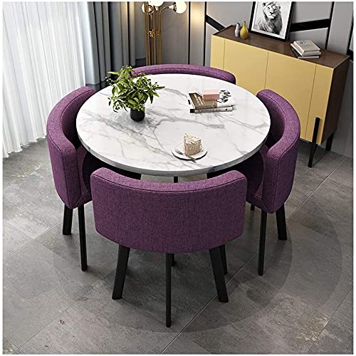 Round Marble Dining Table and 4 Chairs Set - Modern Coffee Table & Chair Combination for Balcony, Living Room & Kitchen - Perfect for Family Meals, Entertaining Guests & Small Space Dining