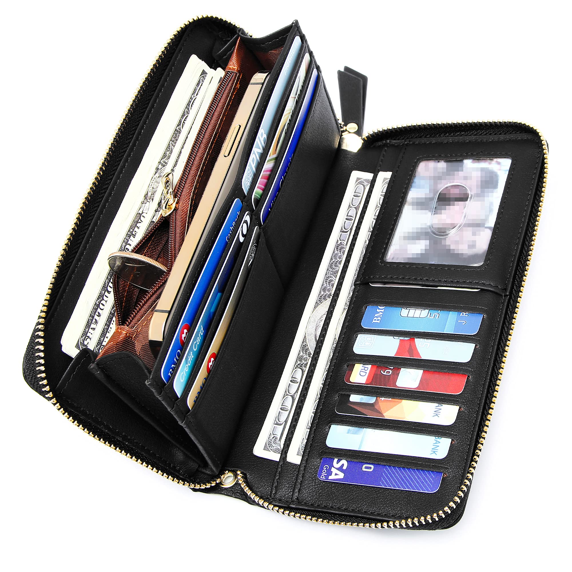 GEEAD Women's RFID Blocking Wristlet Wallet - PU Leather Zip Around Phone Clutch Purse for iPhone & Cards | Perfect for Shopping, Travel & Everyday Use