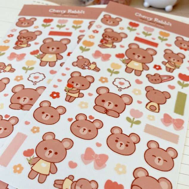 Bear Friends Sticker Sheet - Cute Animal Stickers for Scrapbooking, Journals, Planners & DIY Crafts - Waterproof Vinyl Decals for Laptops, Water Bottles & Phone Cases