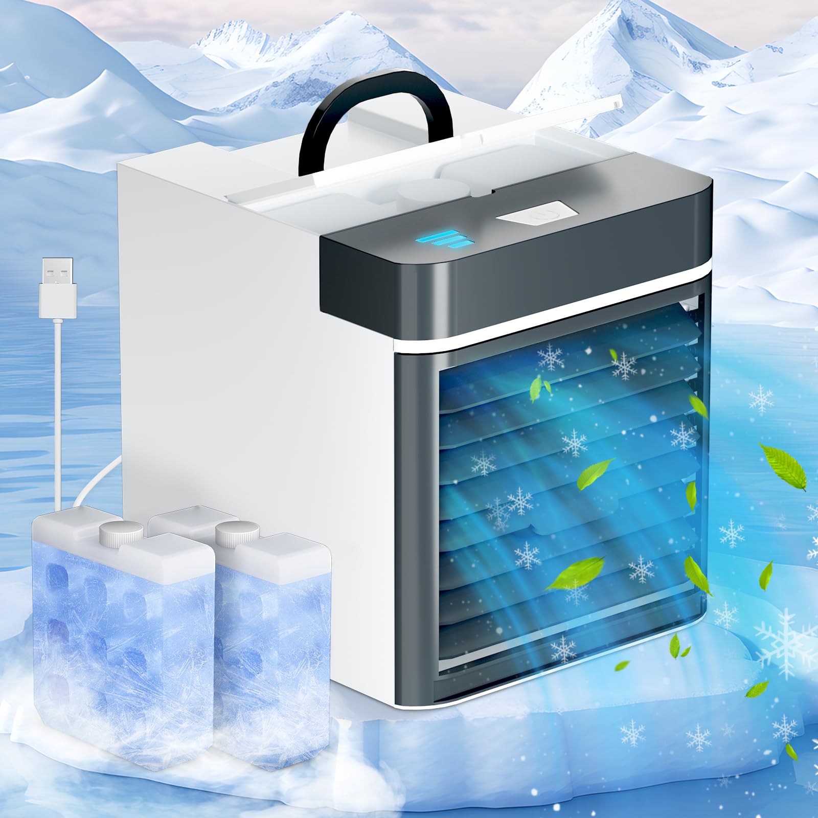 Portable Air Conditioner - Mini Personal Ice Fan with 3 Speed Settings, Small Anti-Leak Water Cooling Air Cooler for Room, Bedroom, Office, Home & Tent (F-03) | Perfect for Summer, Camping & Hot Weather Relief