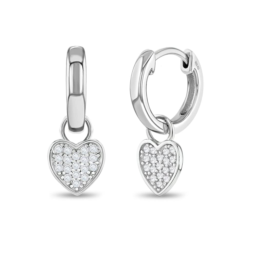 925 Sterling Silver Cubic Zirconia Heart Charm Hoop Earrings for Girls & Teens | 11mm CZ Jewelry | Elegant & Casual Wear | Perfect for Birthdays, Parties & Everyday Accessories