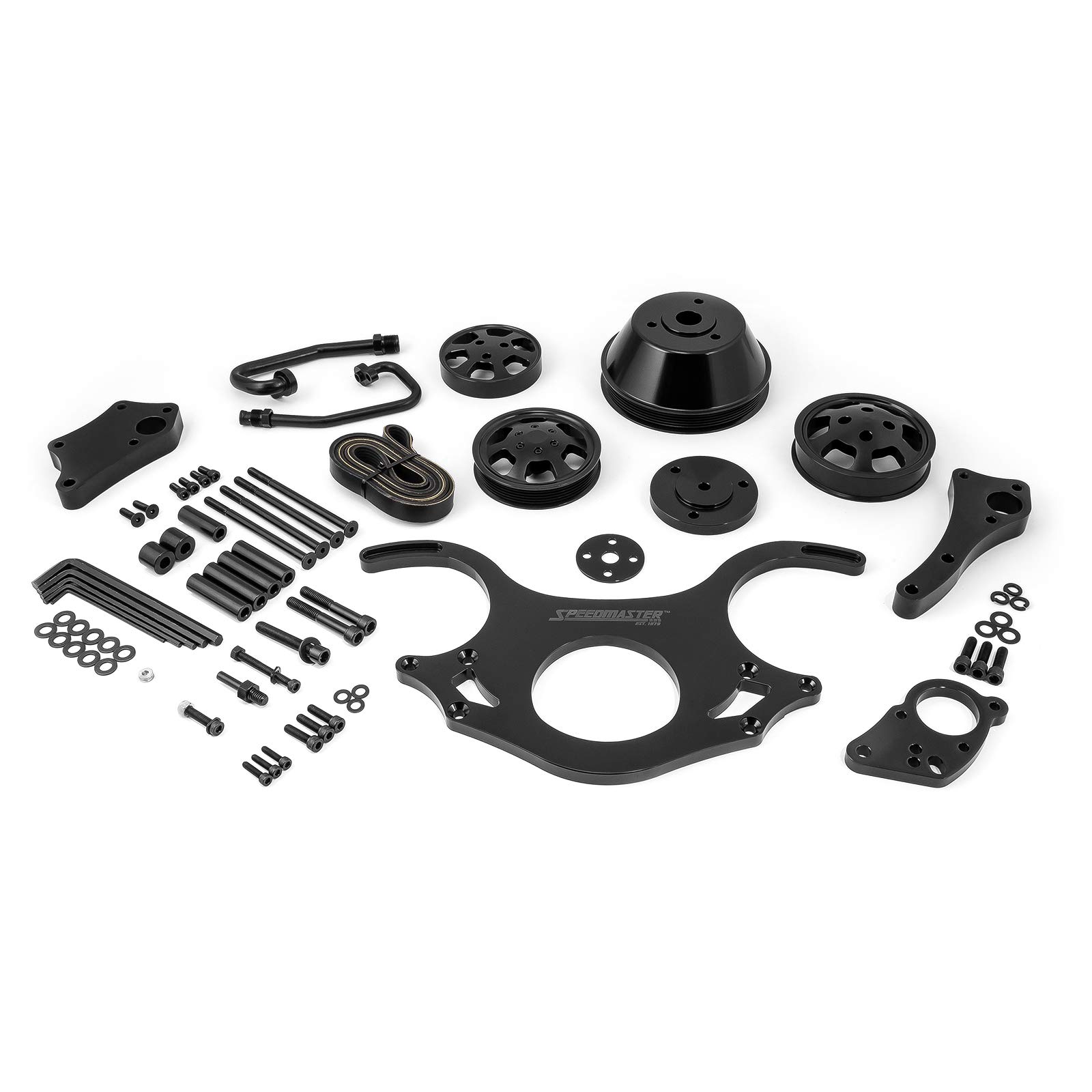 Speedmaster 1-415-002-02 Complete Aluminum Serpentine Pulley Kit for Chevy BBC 454 Engines - Black | High-Performance Upgrade for Muscle Cars & Hot Rods