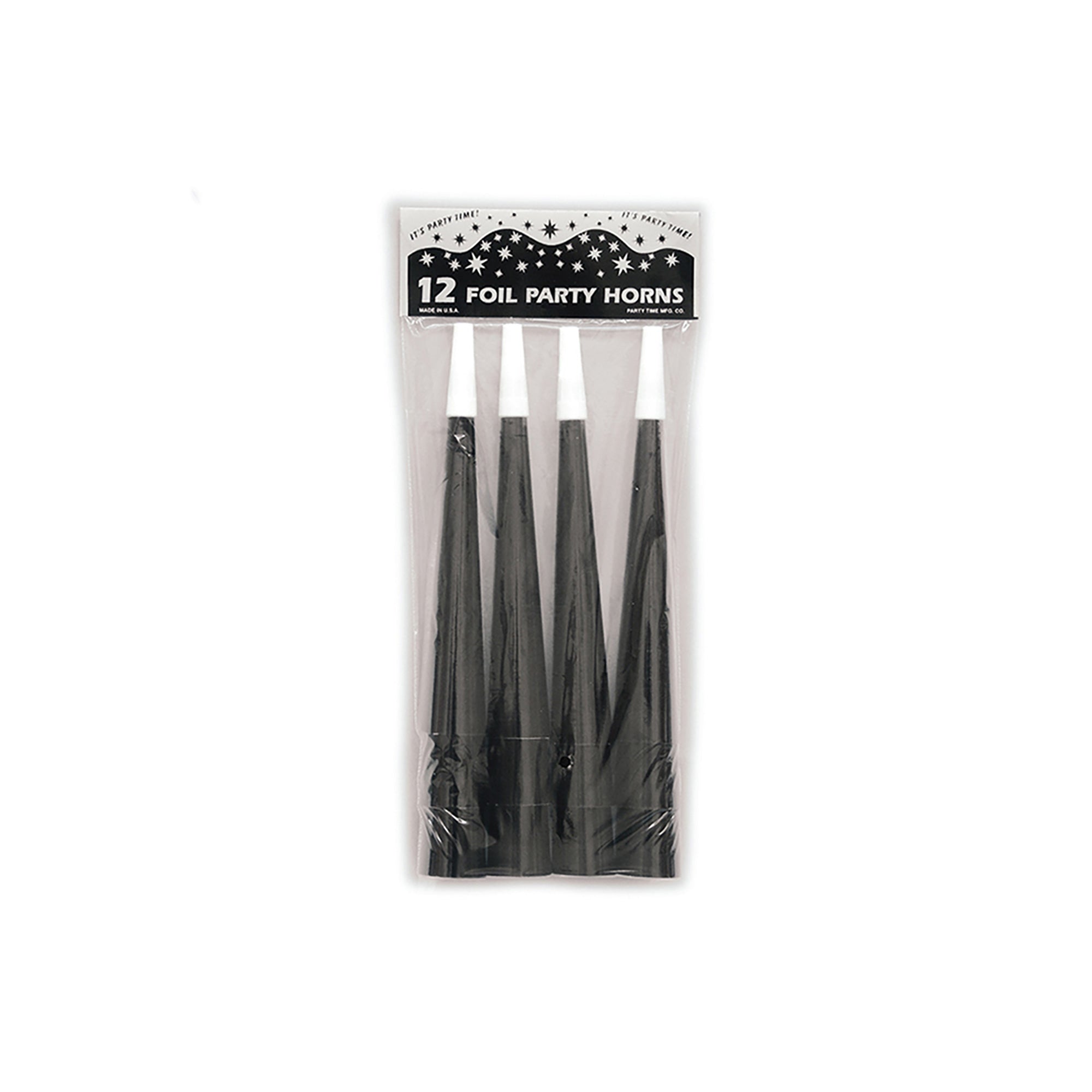 Black Foil Horns - 9 Inch Party Accessories (12 Pack) - Perfect for Halloween, Cosplay, and Birthday Celebrations