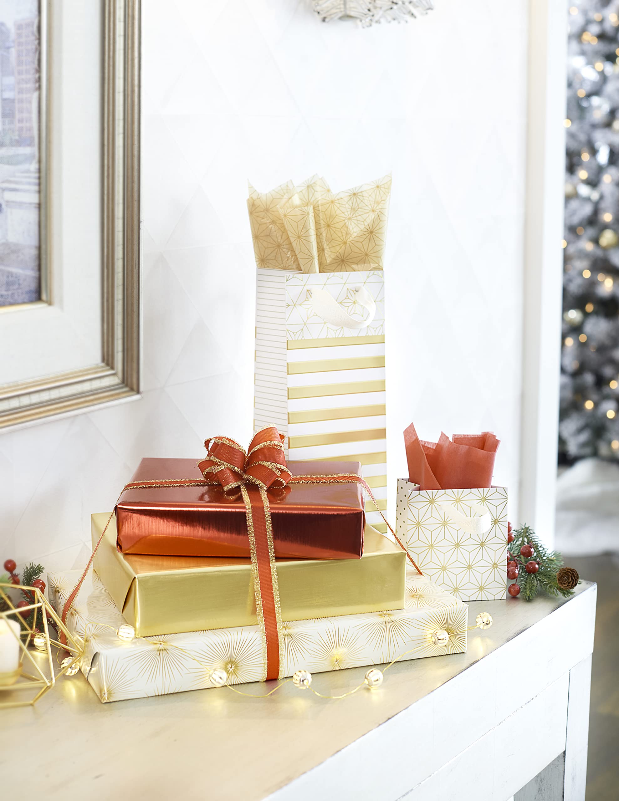 Premium Papyrus Christmas Wrapping Paper Rolls - Festive Red & Silver Holiday Gift Wrap (2 Rolls, 40 sq. ft) for Present Wrapping, Tree Decorations & Party Supplies