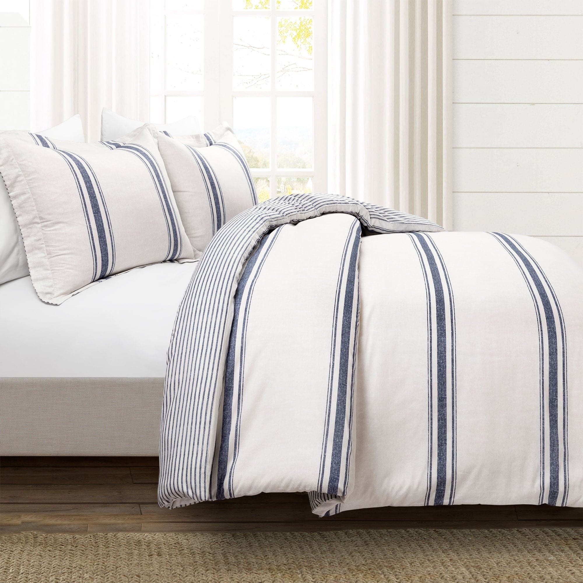 Farmhouse Stripe 100% Cotton Duvet Cover Set - Soft & Breathable Bedding for Cozy Bedroom Decor - Perfect for Guest Rooms, Master Bedrooms & Vacation Homes