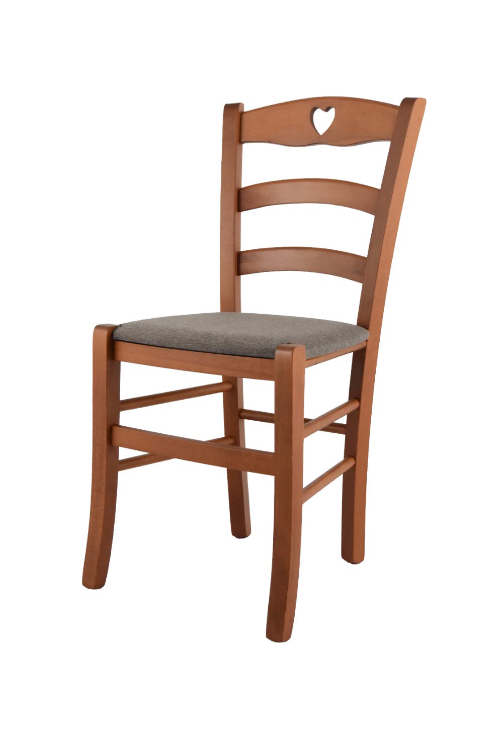 TommyChairs Cuore Wooden Dining Chair - Cherry Beech Frame with Upholstered Fawn Fabric Seat - Perfect for Kitchen, Dining Room & Home Decor