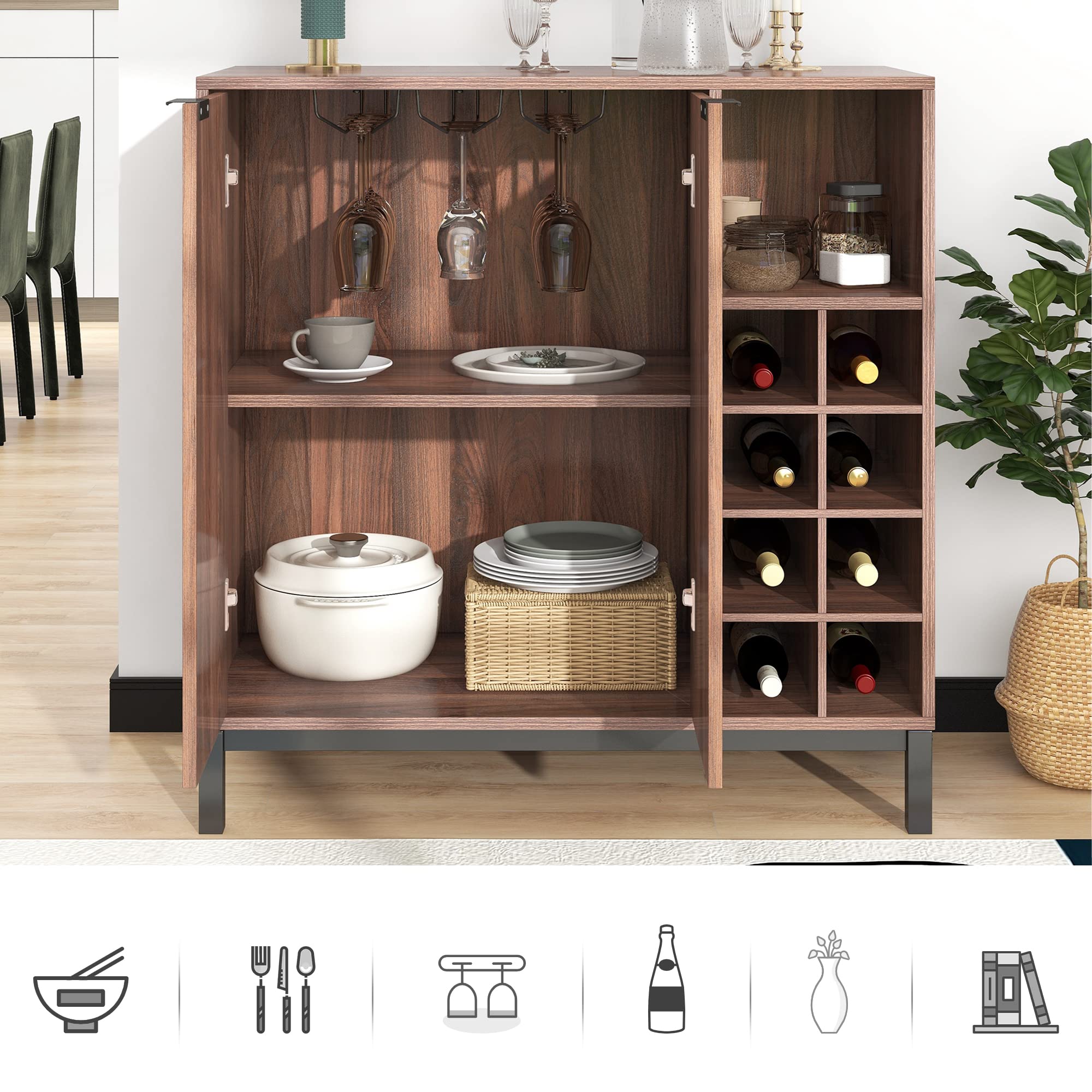Stylish Sideboard Buffet Cabinet with Storage - Coffee Bar & Wine Rack Organizer for Entryway, Living Room, Dining Room | Brown Finish | Perfect for Home Entertaining & Space Saving