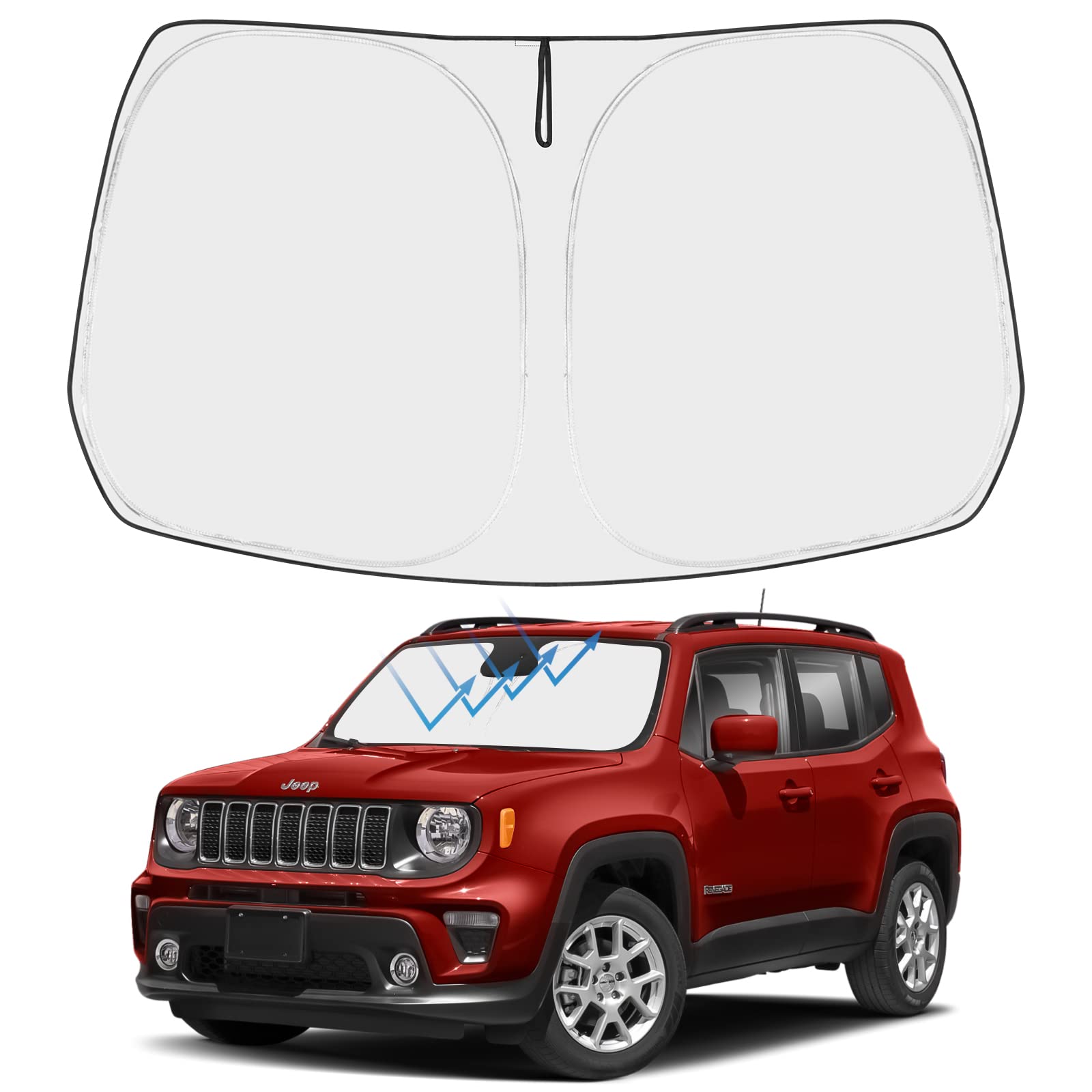 2025 Upgrade Proadsy Front Windshield Sun Shade - Foldable Sunshade Protector & Sun Visor - Custom Fit for 2017-2025 Jeep Compass - UV Protection & Heat Blocking for Summer Driving & Parking