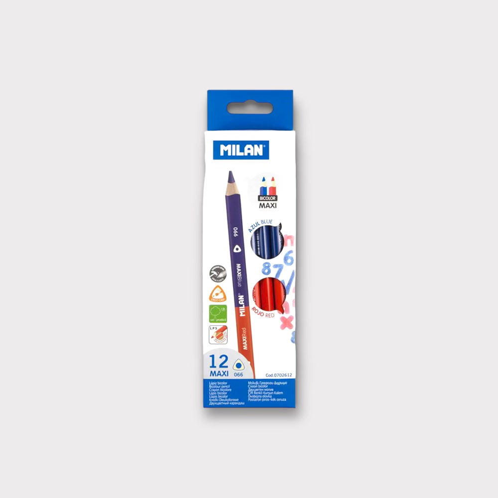 Milan Maxi Bicolour Red and Blue Triangular Pencils - Pack of 12 - Perfect for School, Art Projects & Office Use