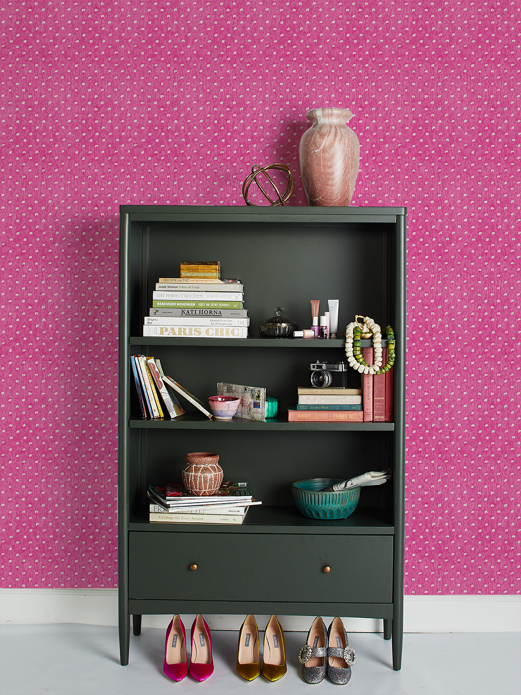 Sarah Jessica Parker Dotted Swiss Wallpaper - Raspberry Floral Pattern for Bedroom & Living Room Decor