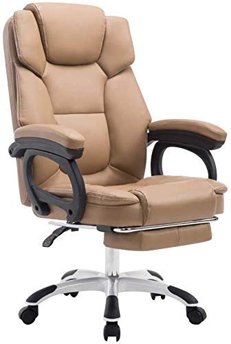 Ergonomic Office Chair with Footrest & Massage - High Back PU Leather Reclining Computer Desk Chair, Adjustable Height for Home Office, Gaming & Conference Rooms (Khaki) - Perfect for Long Work Sessions & Relaxation