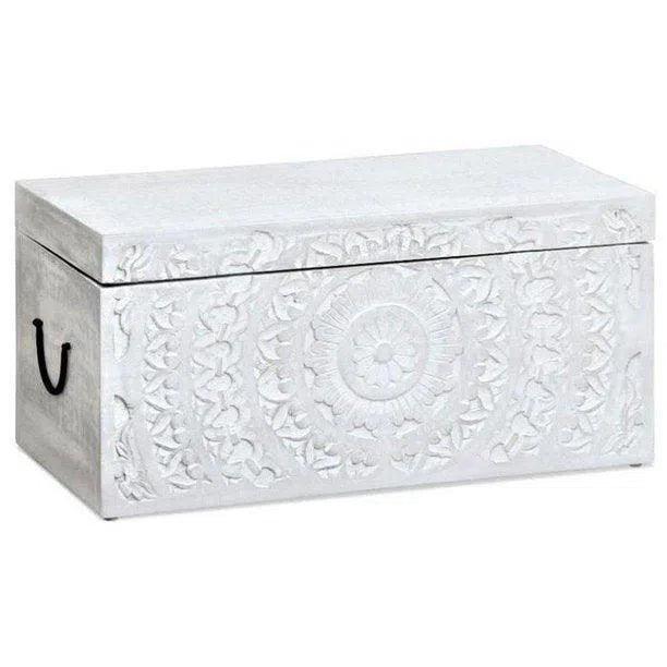 2-Piece Set of White Rectangular Storage Trunks - Perfect for Home Organization, Closet Storage & Travel Luggage