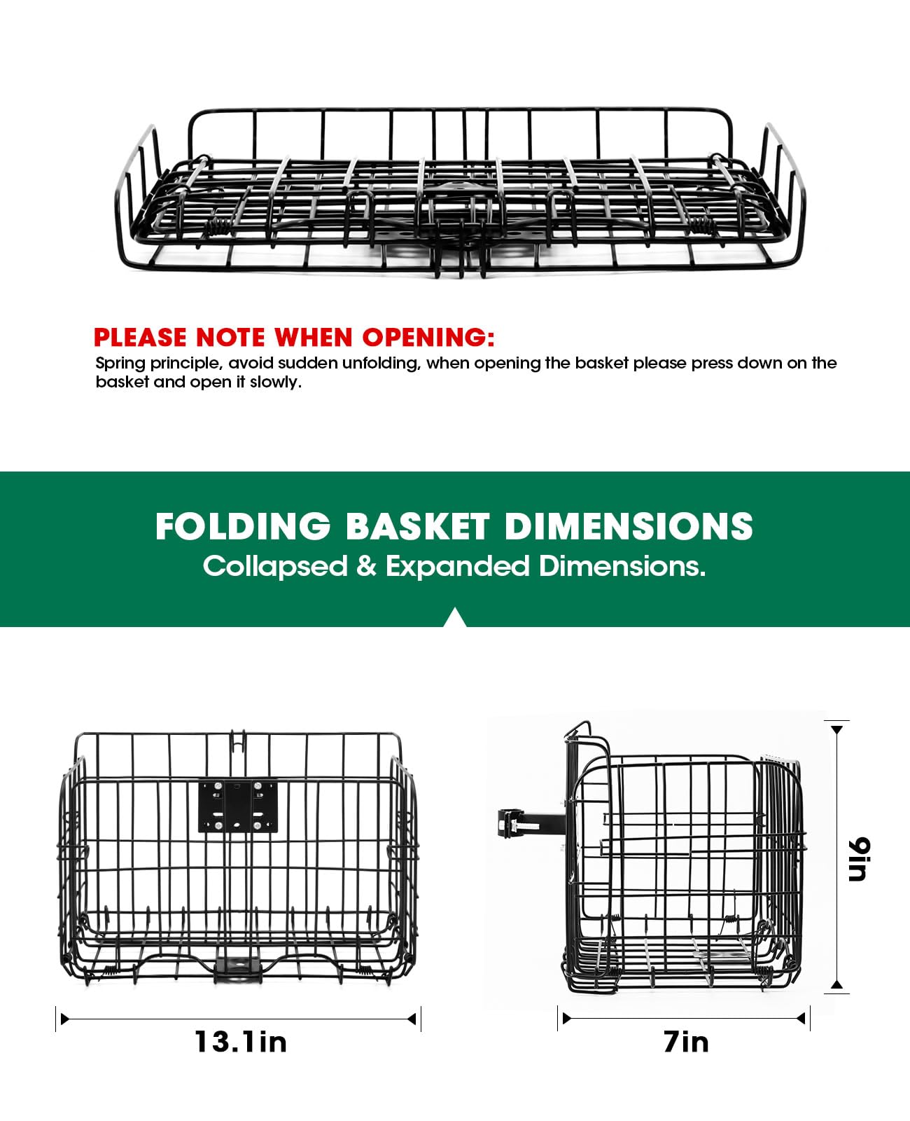 ANZOME Folding Bike Basket - Waterproof Metal Front Basket with Holder for Electric Bicycles - Perfect for Commuting & Shopping