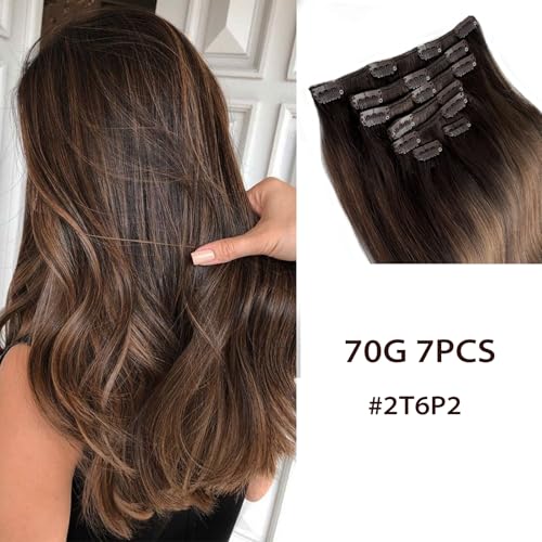 #2T6P2 Balayage Dark Brown and Chestnut Brown Highlights