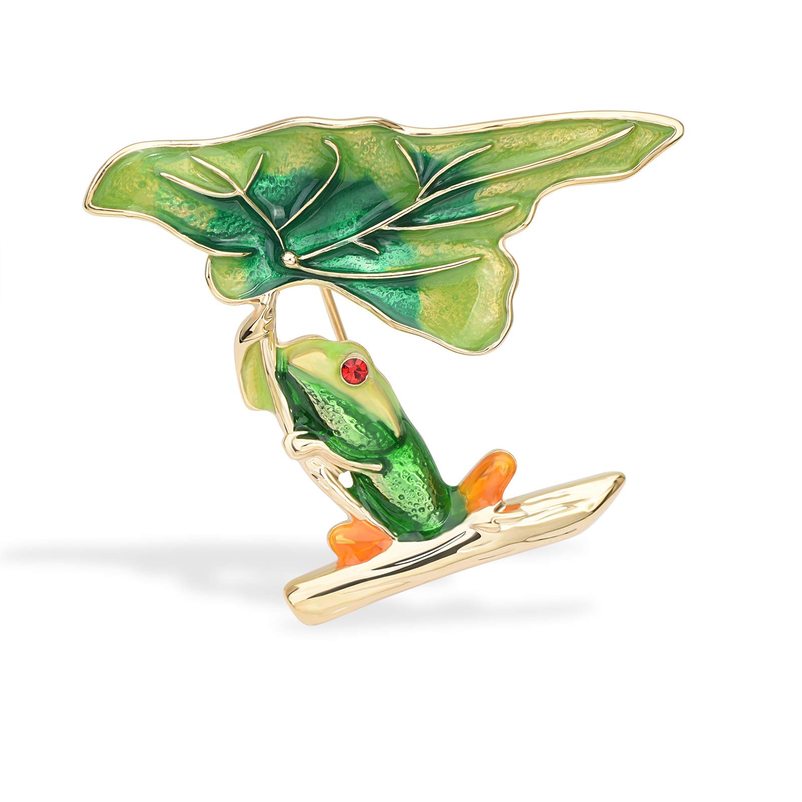Lucky Green Enamel Lotus Leaf Frog Brooch Pin - Cartoon Animal Lapel Pin for Women & Men - Hat, Collar, Clothing & Costume Accessories - Perfect for Parties, Weddings & Gifts