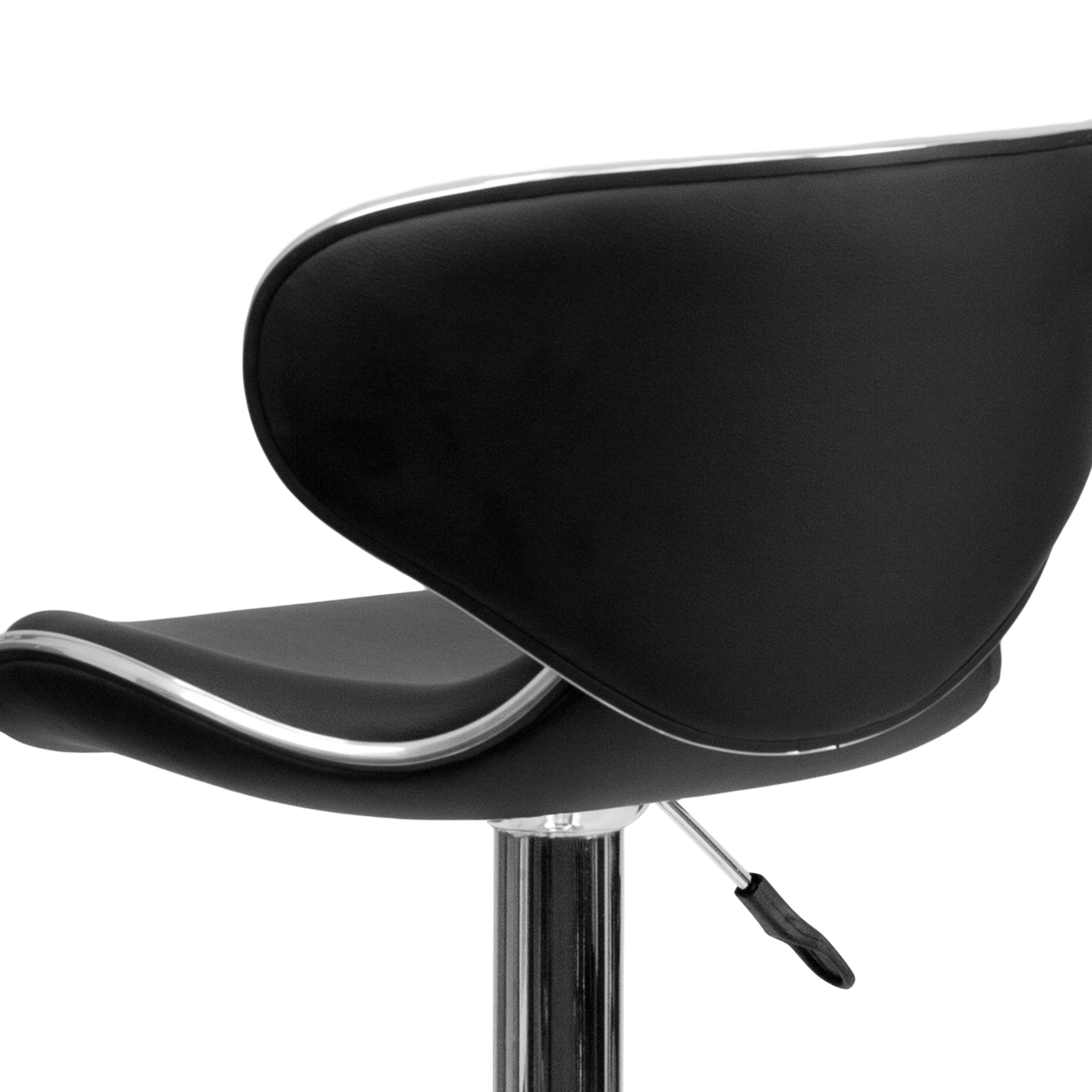 Devin Contemporary Adjustable Height Barstool - Black Vinyl Upholstery, Chrome Base - Modern Kitchen Island & Home Bar Stool for Dining & Entertaining