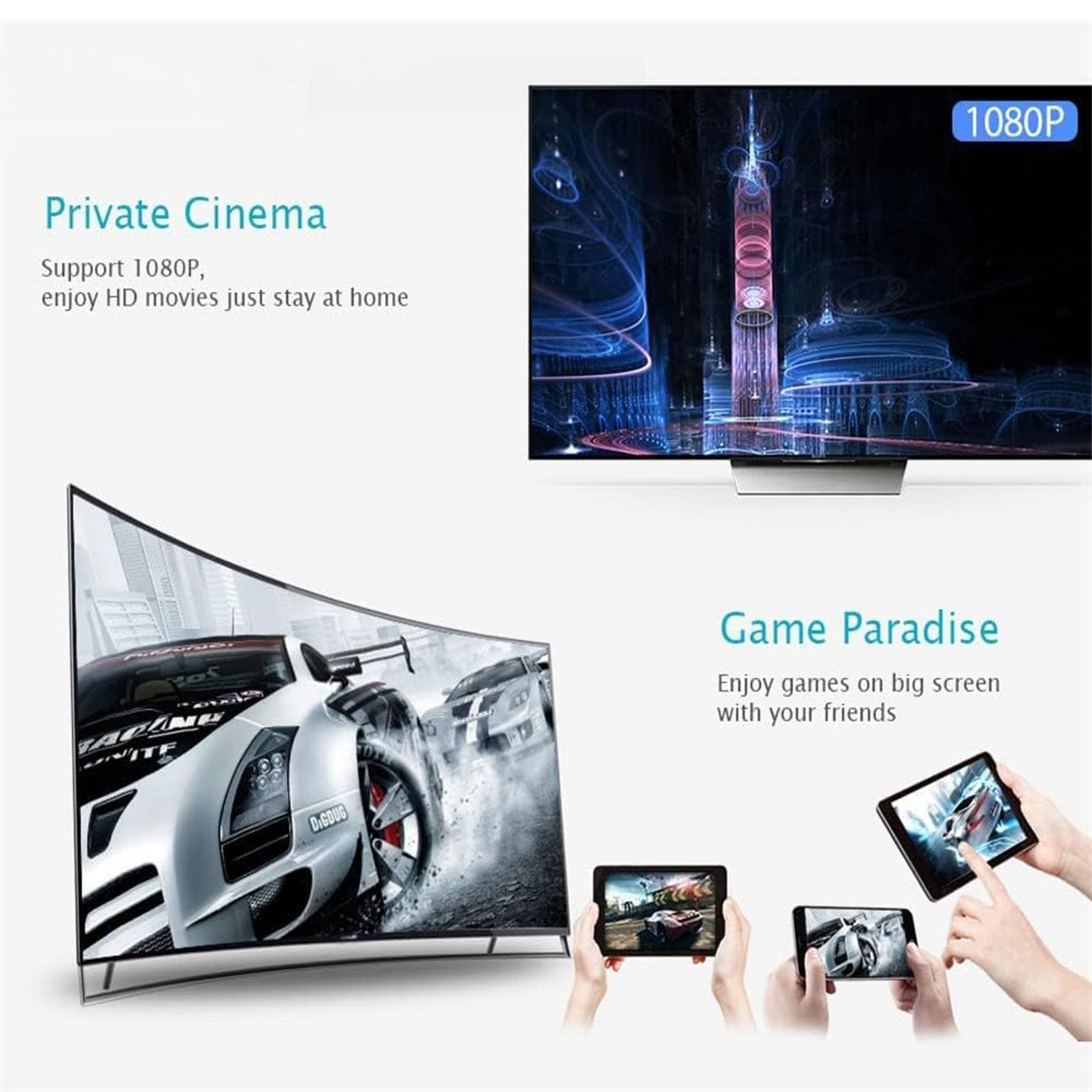 Jeeeun Donflix Wireless HDMI Transmitter - 1080p HD Wireless Streaming Media Box for TV & Projector, No Delay HDMI Extender, Smartphone to HDTV, Supports Video/Audio/Files (1pc) - Perfect for Home Theater, Presentations & Gaming