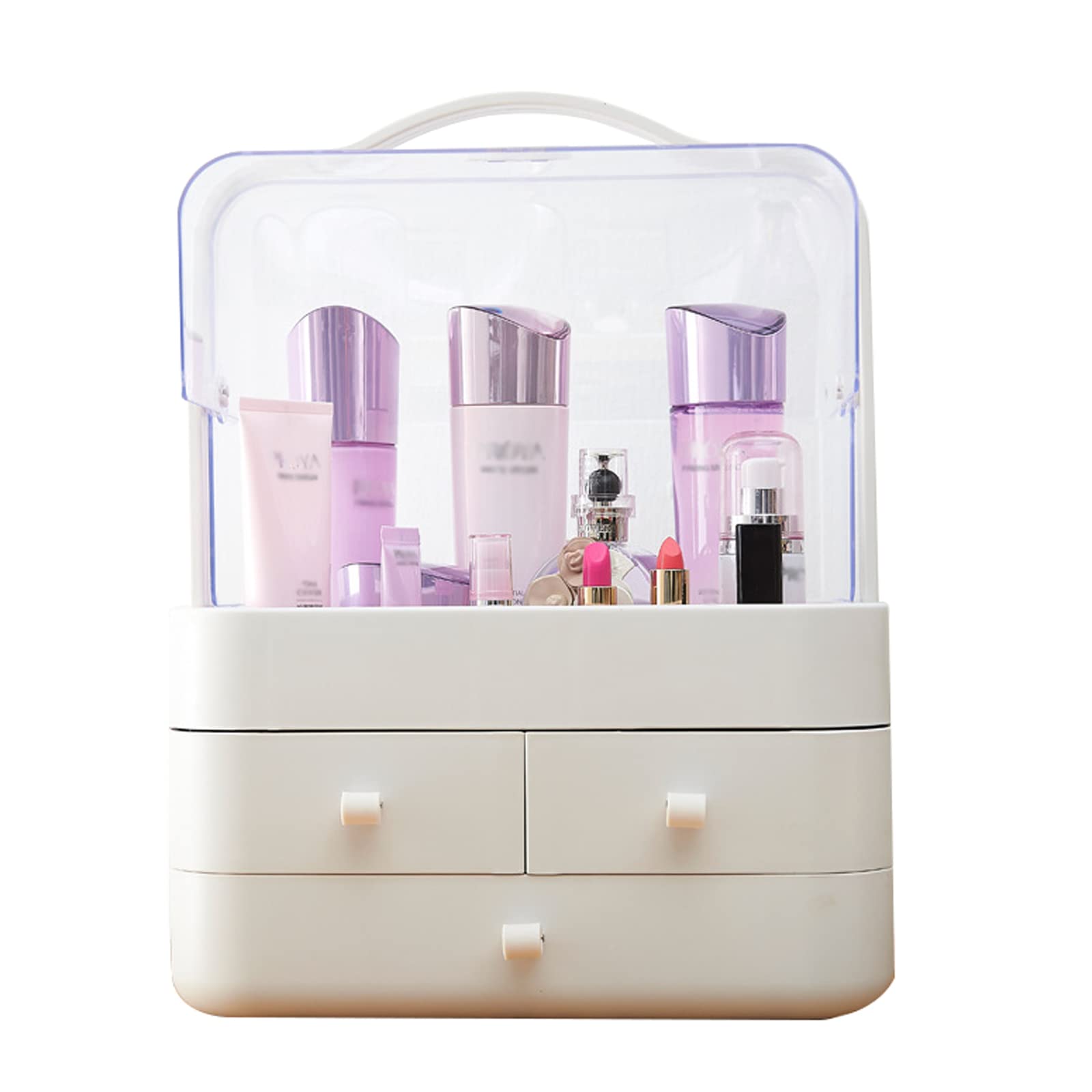 3-Drawer Makeup Organizer Box - Large Capacity Cosmetic Storage for Dresser & Bathroom