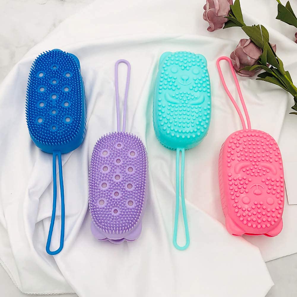 Primelife Silicone Bath Body Brush - Exfoliating Massage Loofah & Shower Sponge for Baby, Kids, Men & Women - Double Sided Rubber Scrubber for Smooth Skin - Perfect for Shower, Spa & Daily Skincare Routine - Multicolor (Set of 2)