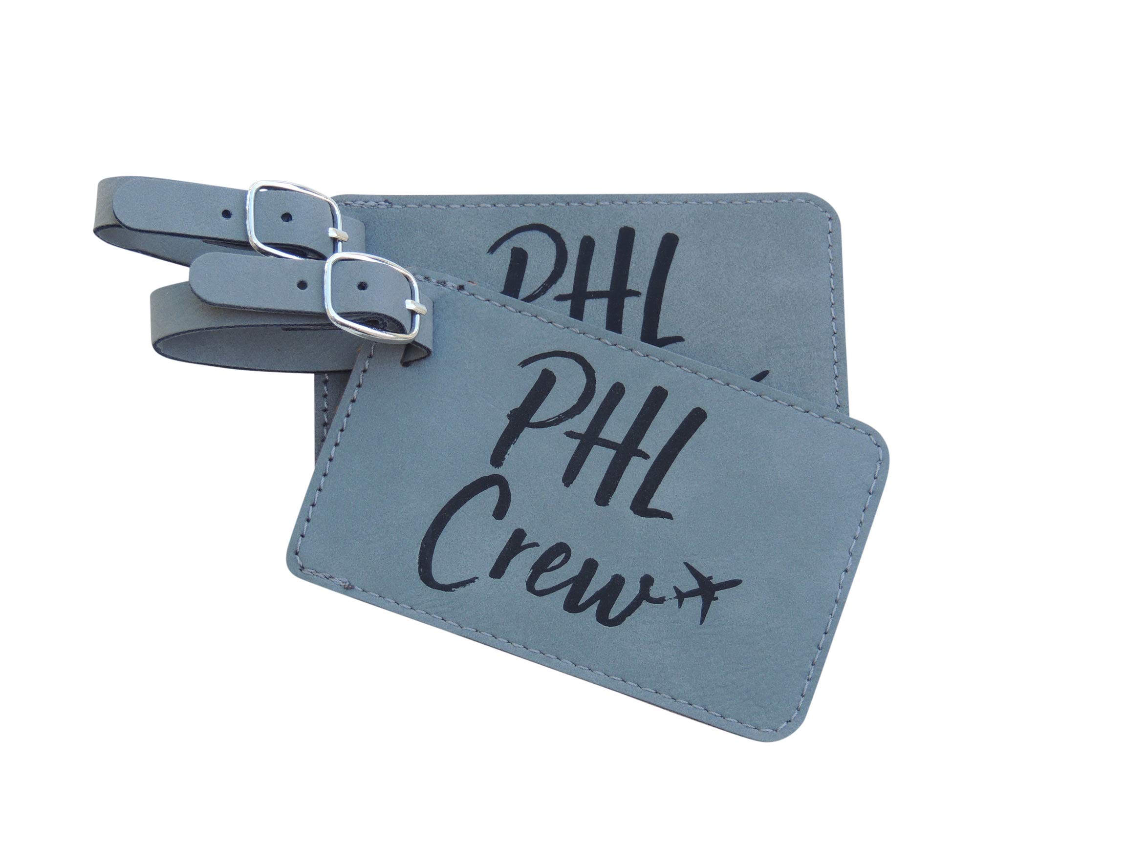 Philadelphia Crew Luggage Tags - Set of 2 Durable Grey PHL Airline Baggage ID Tags for Flight Attendants & Travelers - Perfect for Airline Crew, Business Trips & Vacation Travel Accessories