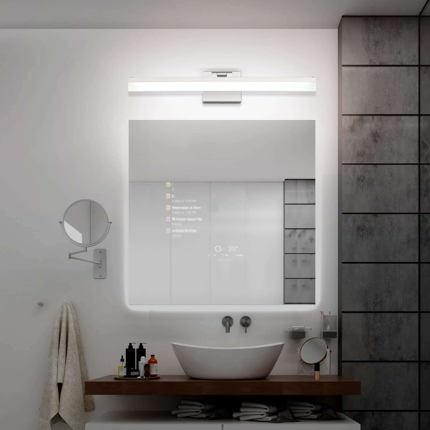 SOLFART 24 Inch Modern Bathroom Vanity Light Bar - Silver Wall Mounted Mirror Lighting Fixture 8778-ND for Bathroom, Powder Room & Dressing Area
