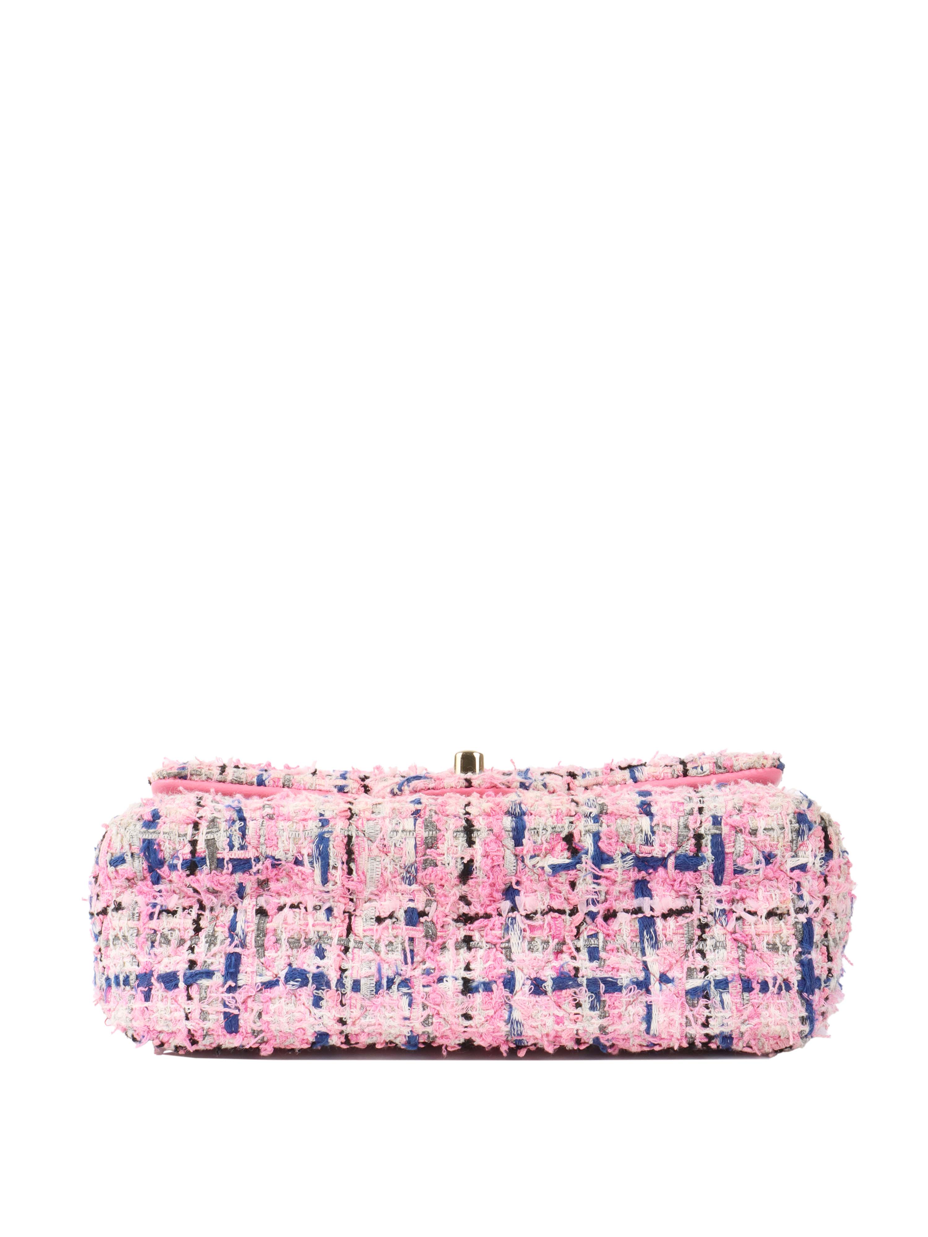 Chanel Pink & Blue Tweed Mini Rectangular Classic Flap Bag - Luxury Designer Handbag for Women | Perfect for Parties, Weddings & Special Occasions