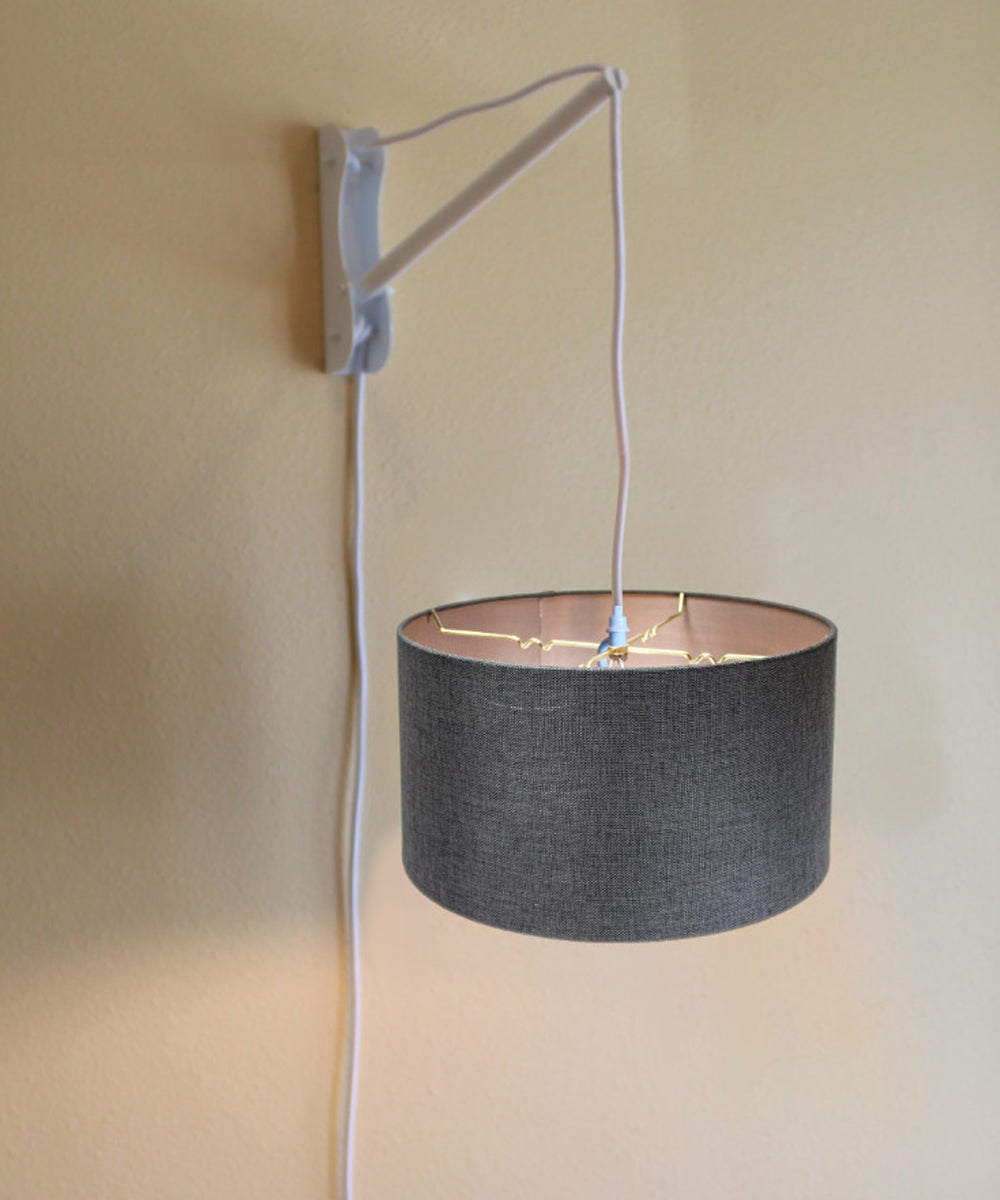 14W MAST Plug-In Wall Mount Pendant Light Fixture - 2-Light White Cord & Arm with Diffuser, Granite Gray Shade - Perfect for Kitchen Island, Dining Room, or Bedroom Lighting