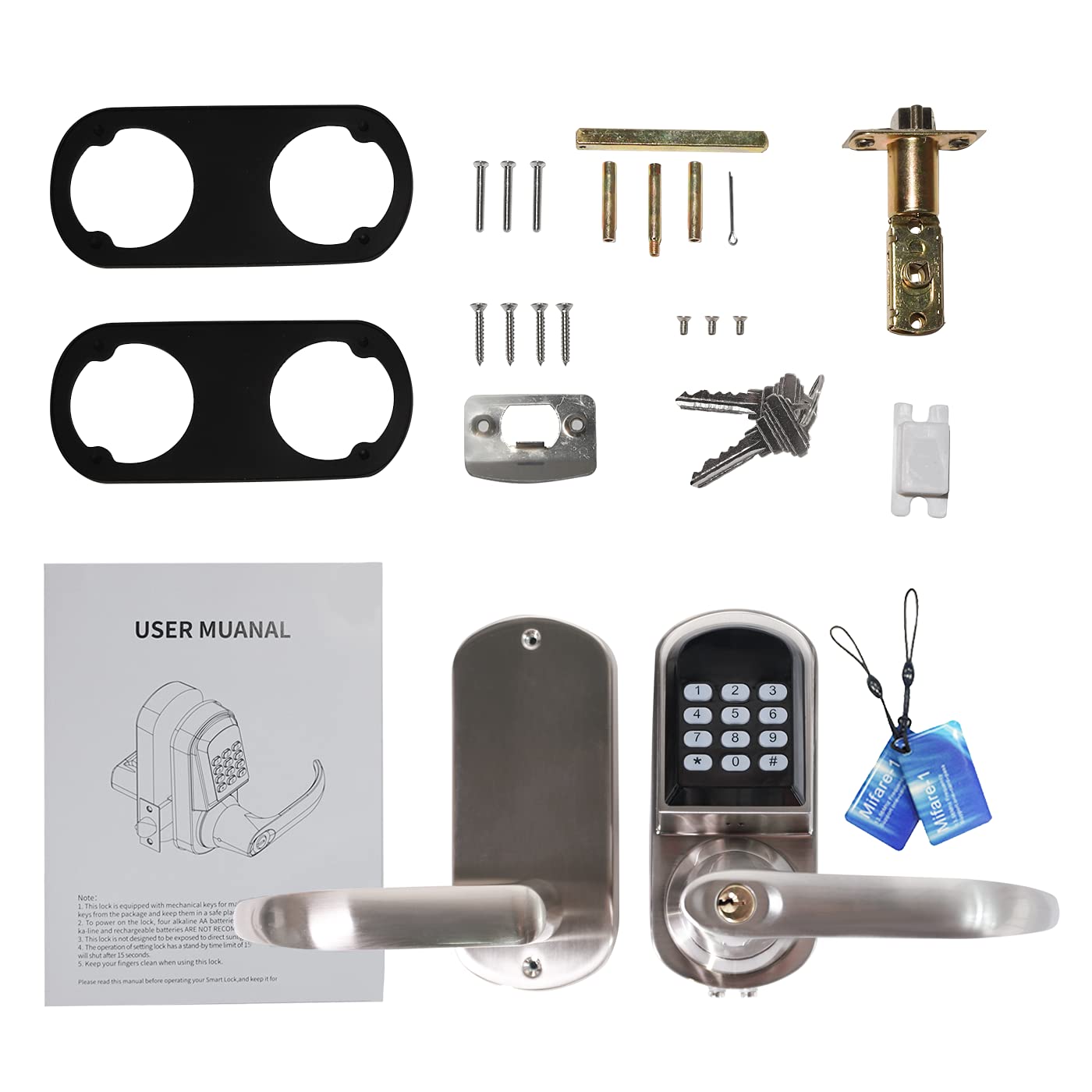 Smart Keypad Door Lock with Handle - Auto-Locking Digital Deadbolt for Front Doors | Keyless Entry with PIN Code & RFID FOB Cards | Right-Handed Satin Nickel Finish | Perfect for Home Security & Vacation Rentals